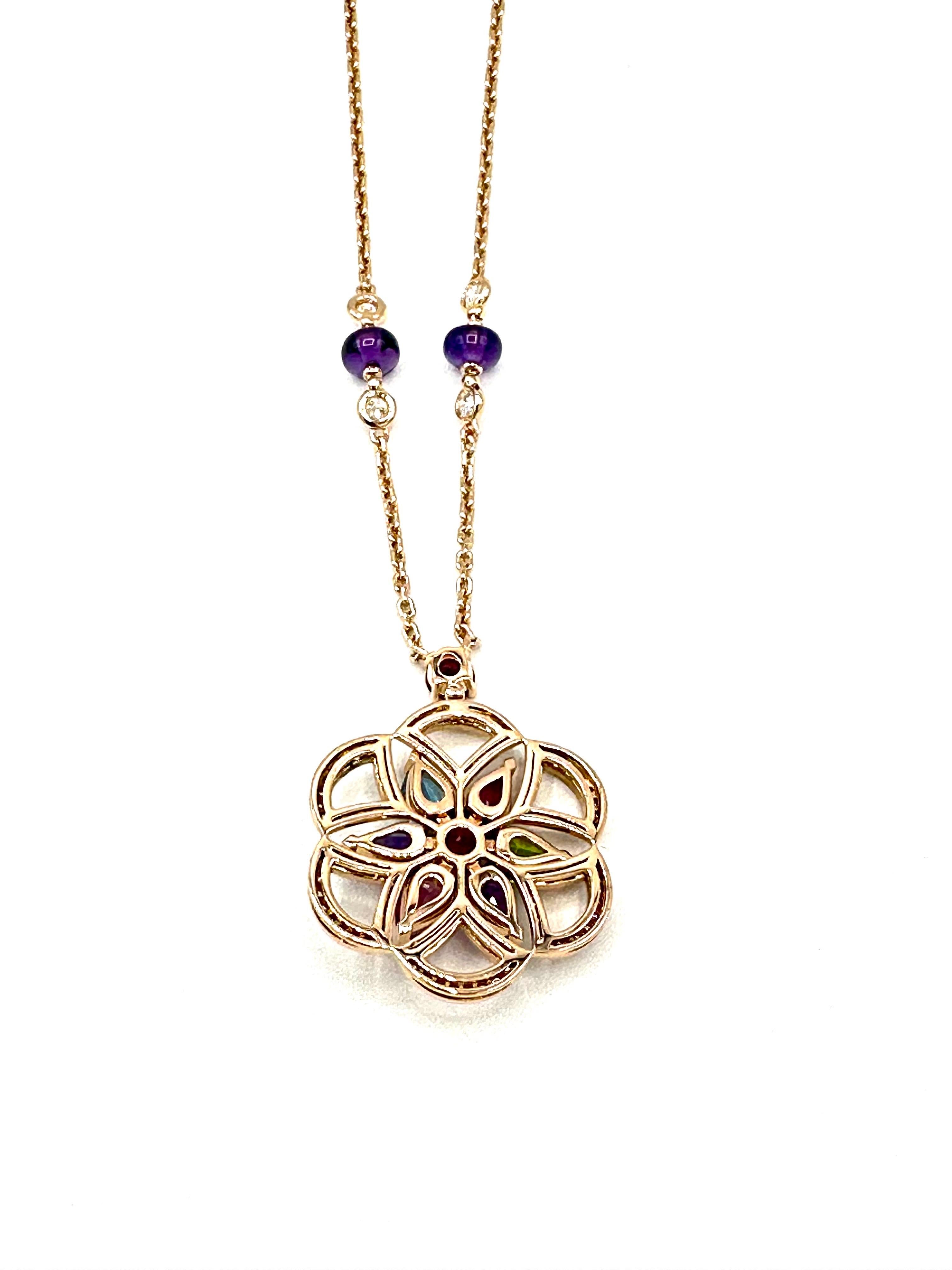 Round Cut Bulgari Divas' Dream Necklace in Pink Gold Diamonds and Colored Stones