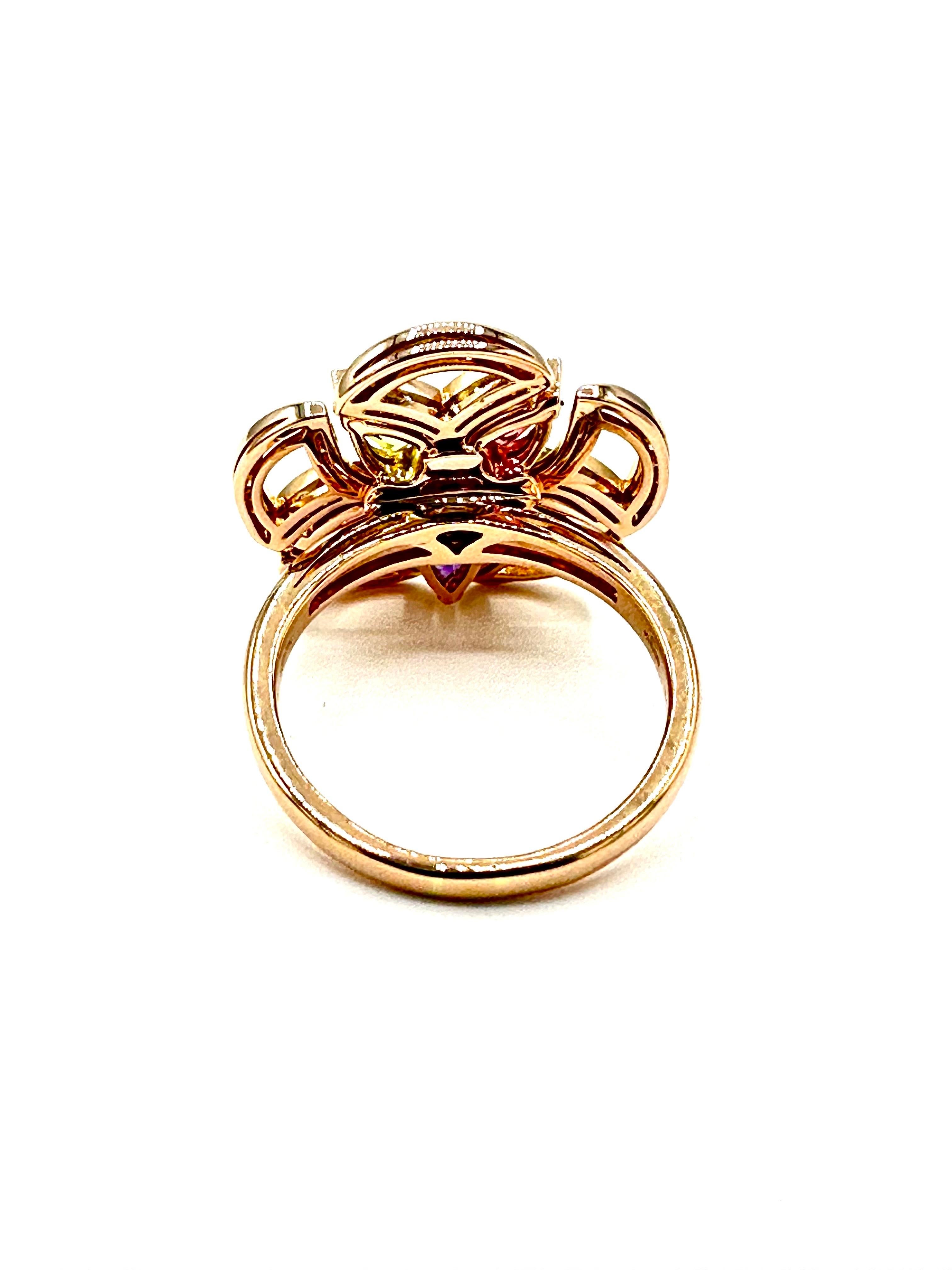Modern Bulgari Divas' Dream Ring in Pink Gold Diamonds and Colored Stones