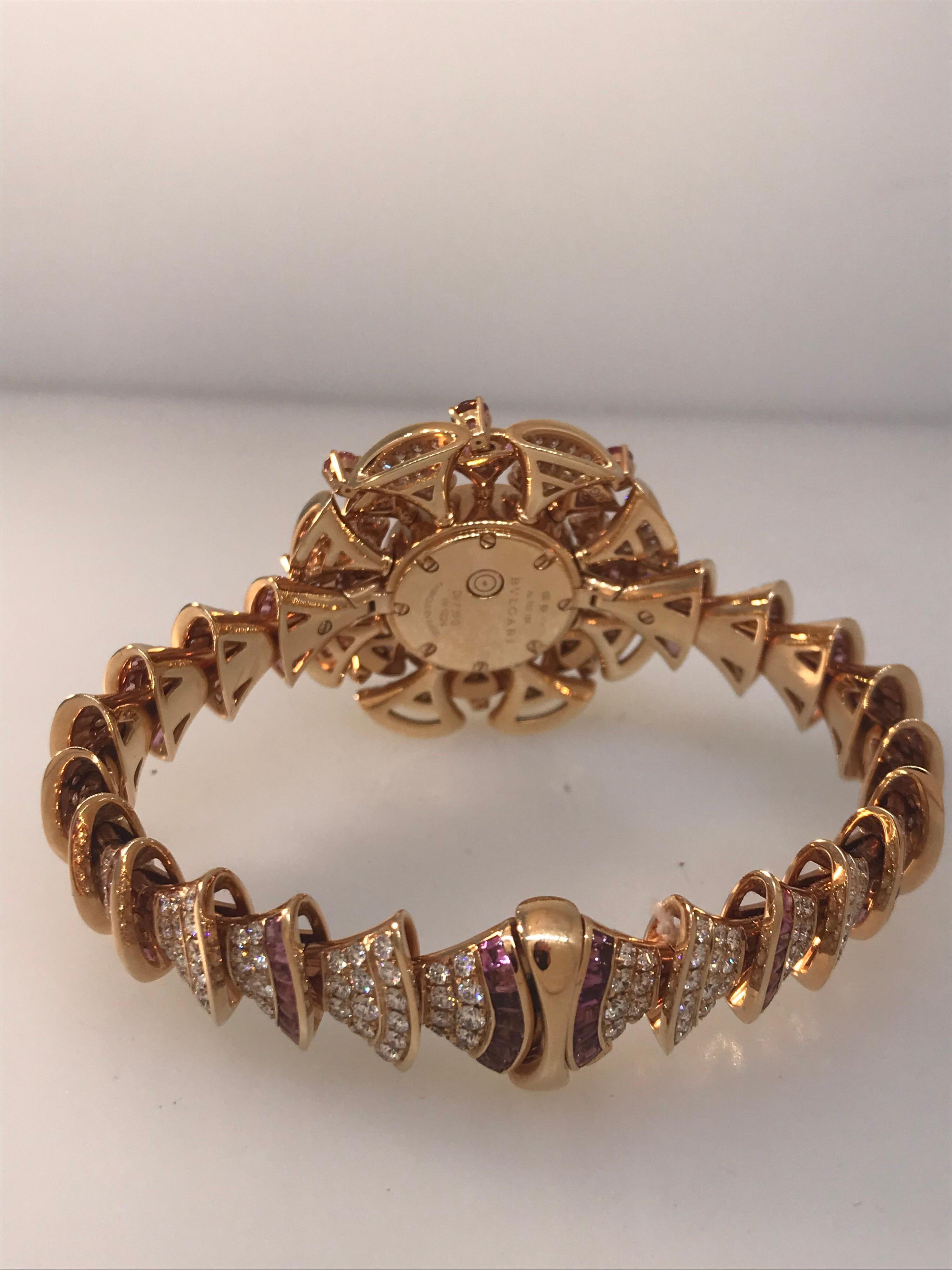 Bulgari Diva's Dream Rose Gold Diamonds and Rubellites Bracelet Ladies Watch For Sale 3