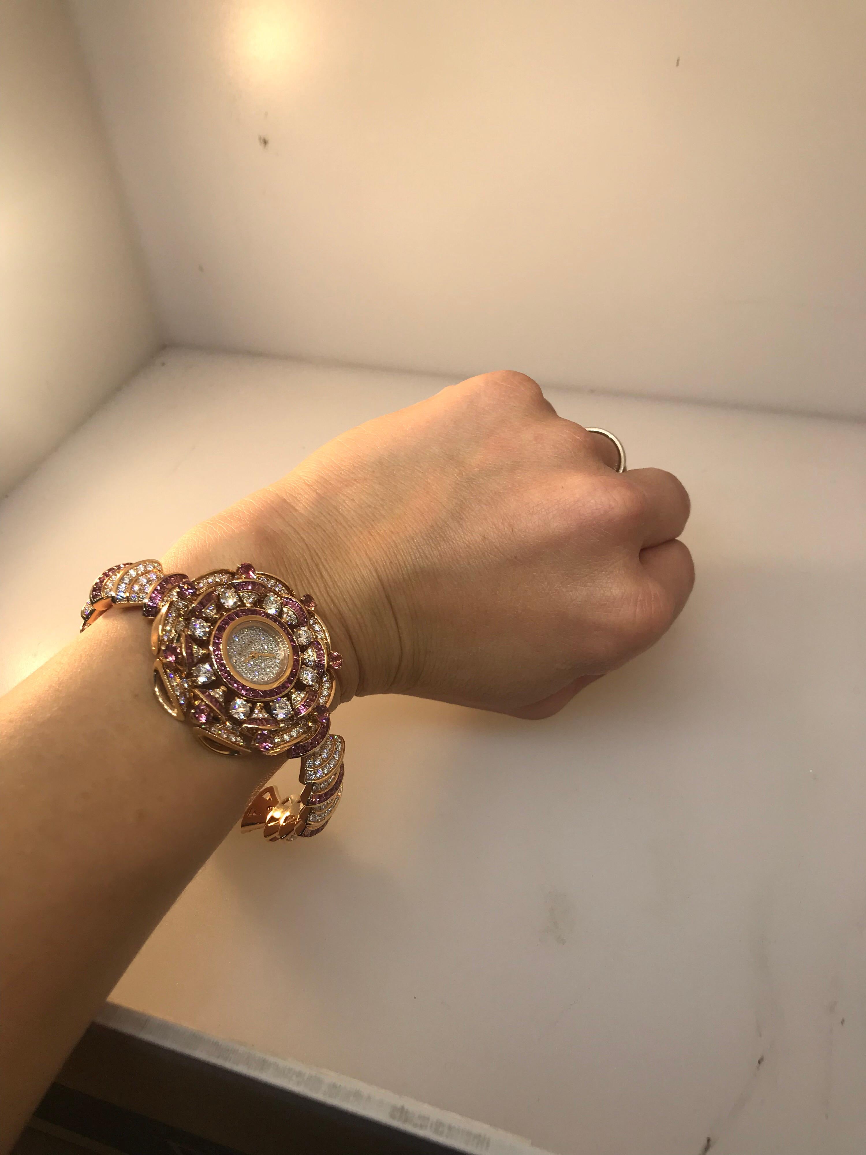Bulgari Diva's Dream Rose Gold Diamonds and Rubellites Bracelet Ladies Watch For Sale 6