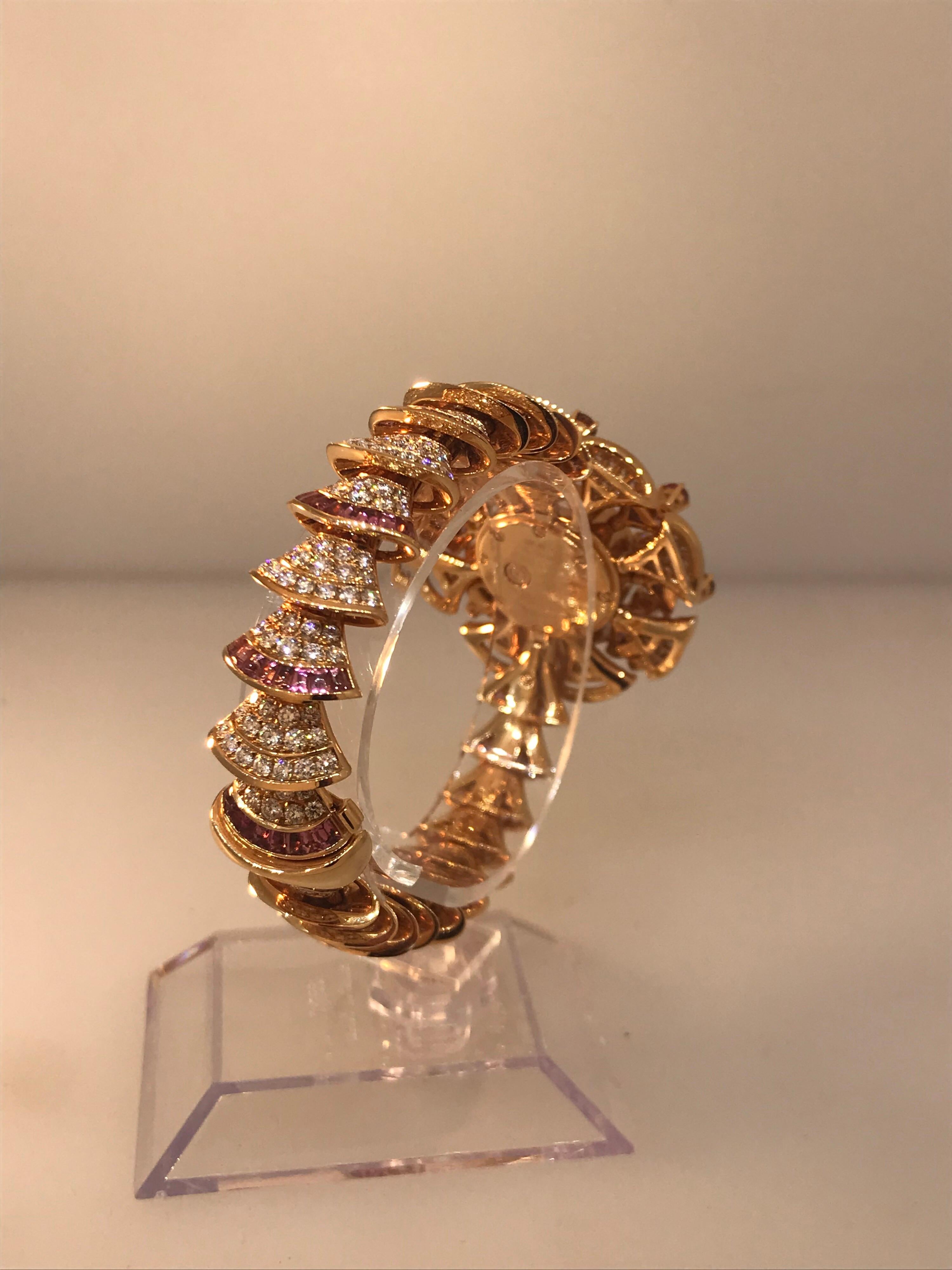Bulgari Diva's Dream Rose Gold Diamonds and Rubellites Bracelet Ladies Watch For Sale 1