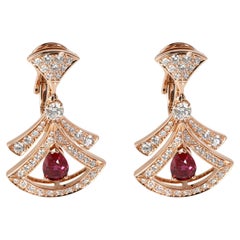 Bulgari Diva's Dream Ruby Diamond Earrings in 18k Rose Gold 1.48 Ctw