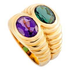 Bulgari Doppio Amethyst und Turmalin Gelbgold Ring