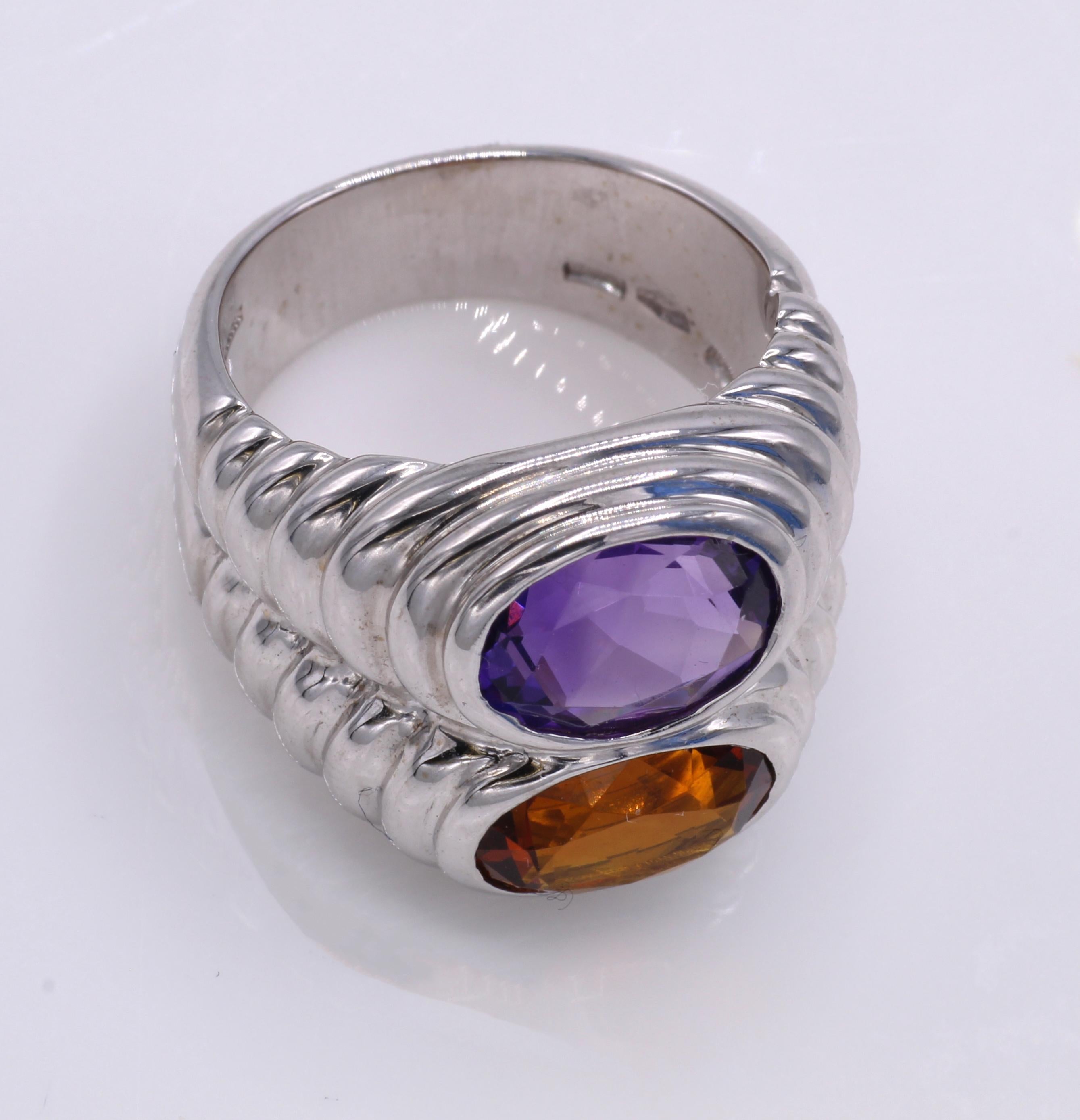 Oval Cut Bulgari Doppio Amethyst Citrine 18 Karat Twin Stone Ring For Sale
