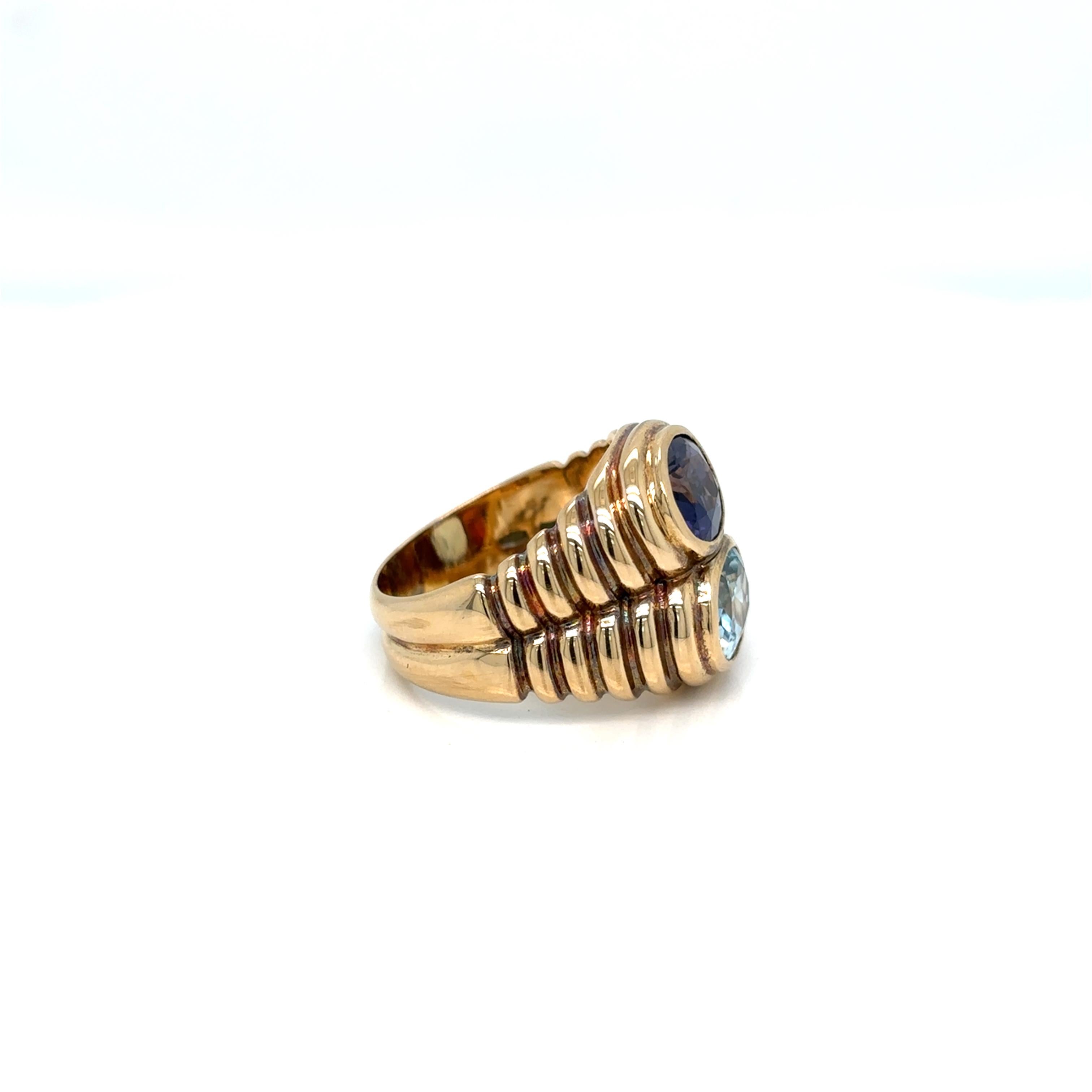 Oval Cut Bulgari Doppio Baccellato Blue Topaz & Iolite Gold Ring