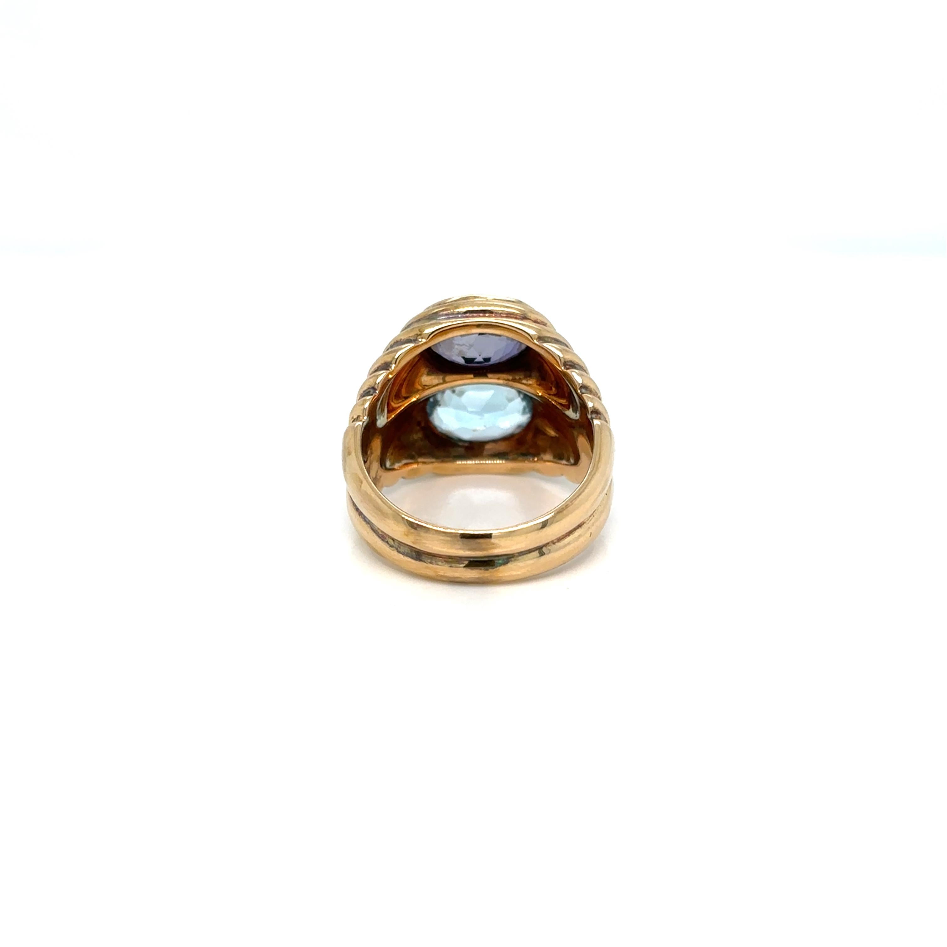 Women's or Men's Bulgari Doppio Baccellato Blue Topaz & Iolite Gold Ring