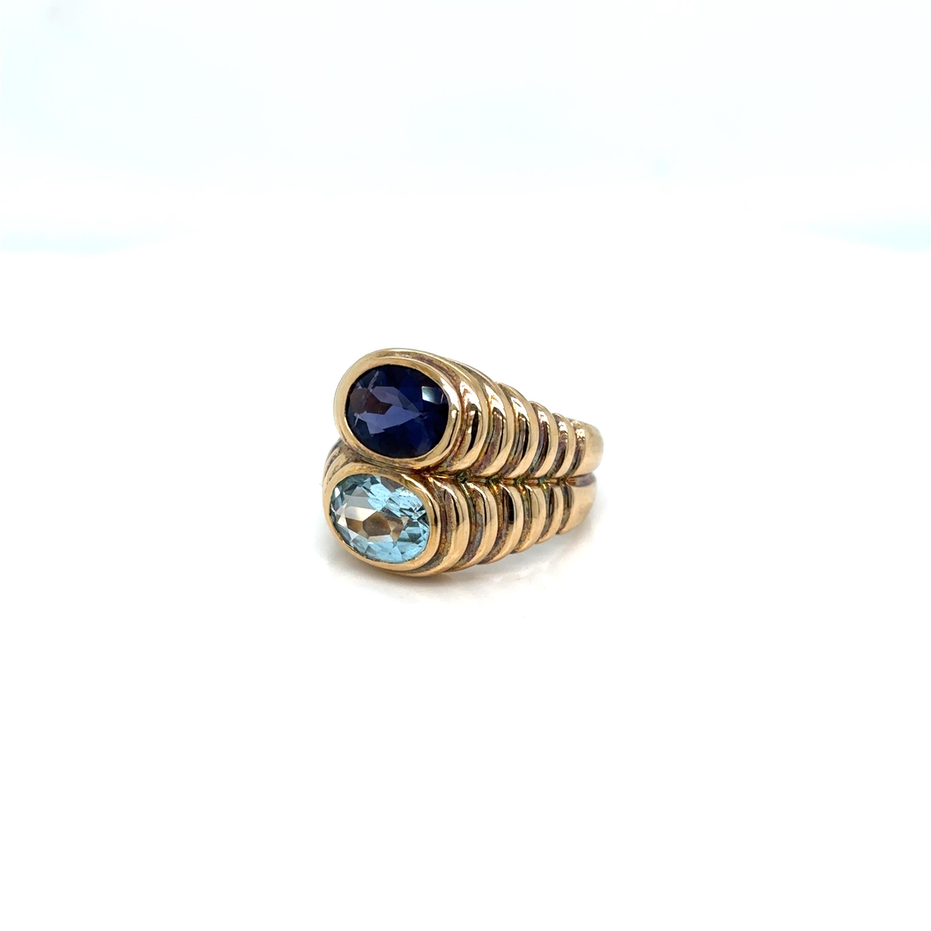 Bulgari Doppio Baccellato Blue Topaz & Iolite Gold Ring 2
