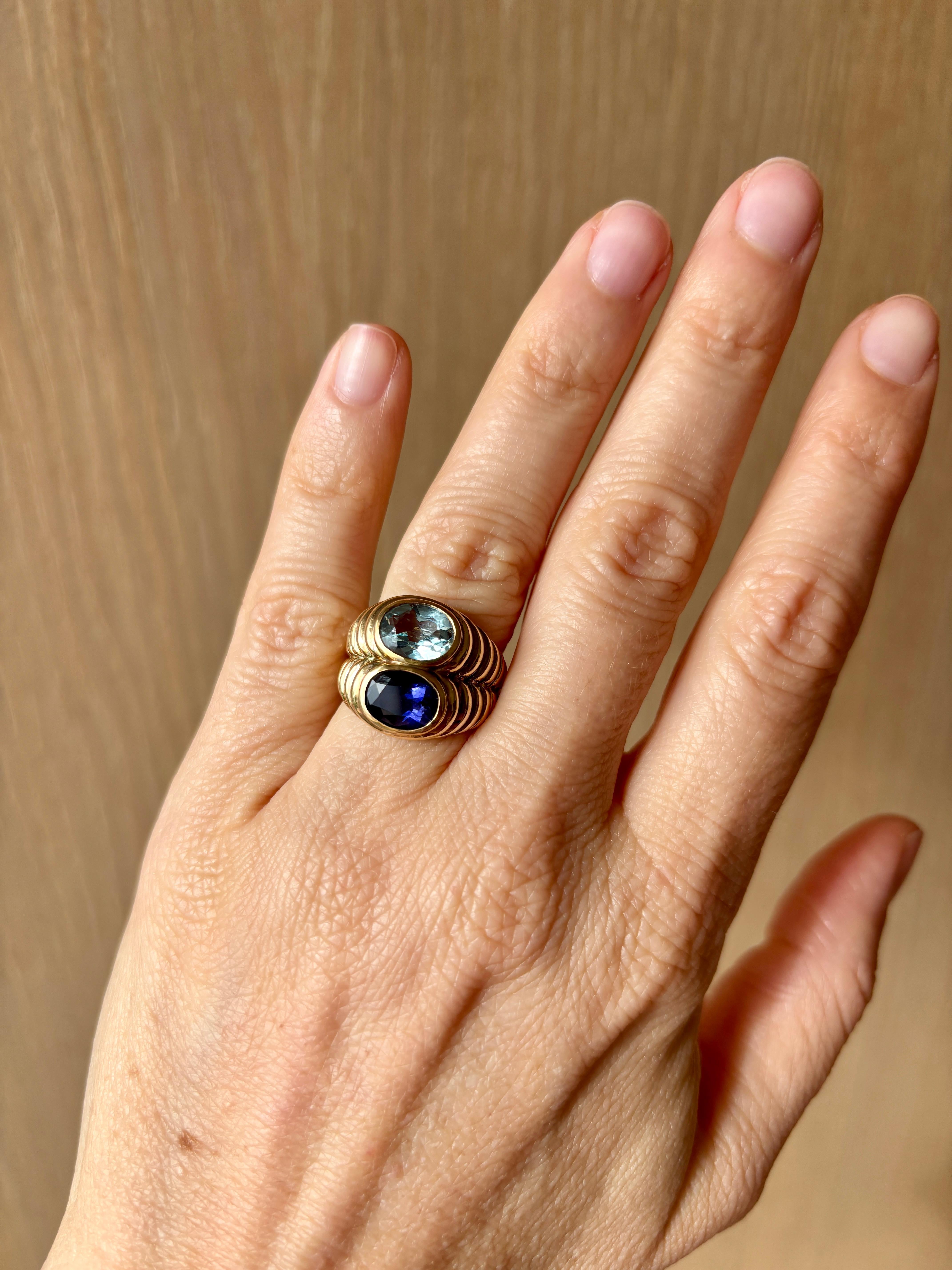 Bulgari Doppio Baccellato Blue Topaz & Iolite Gold Ring 3
