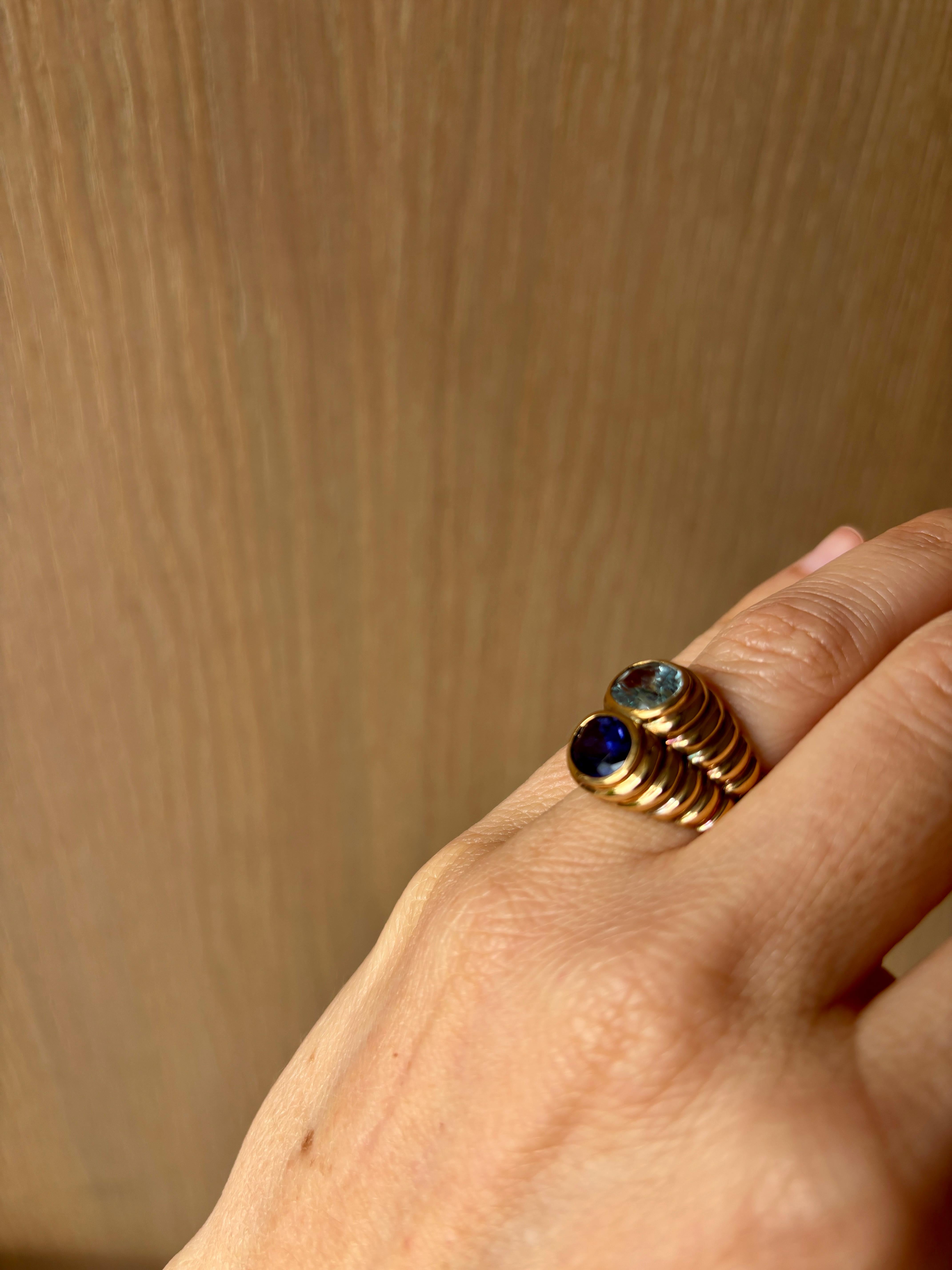 Bulgari Doppio Baccellato Blue Topaz & Iolite Gold Ring 4