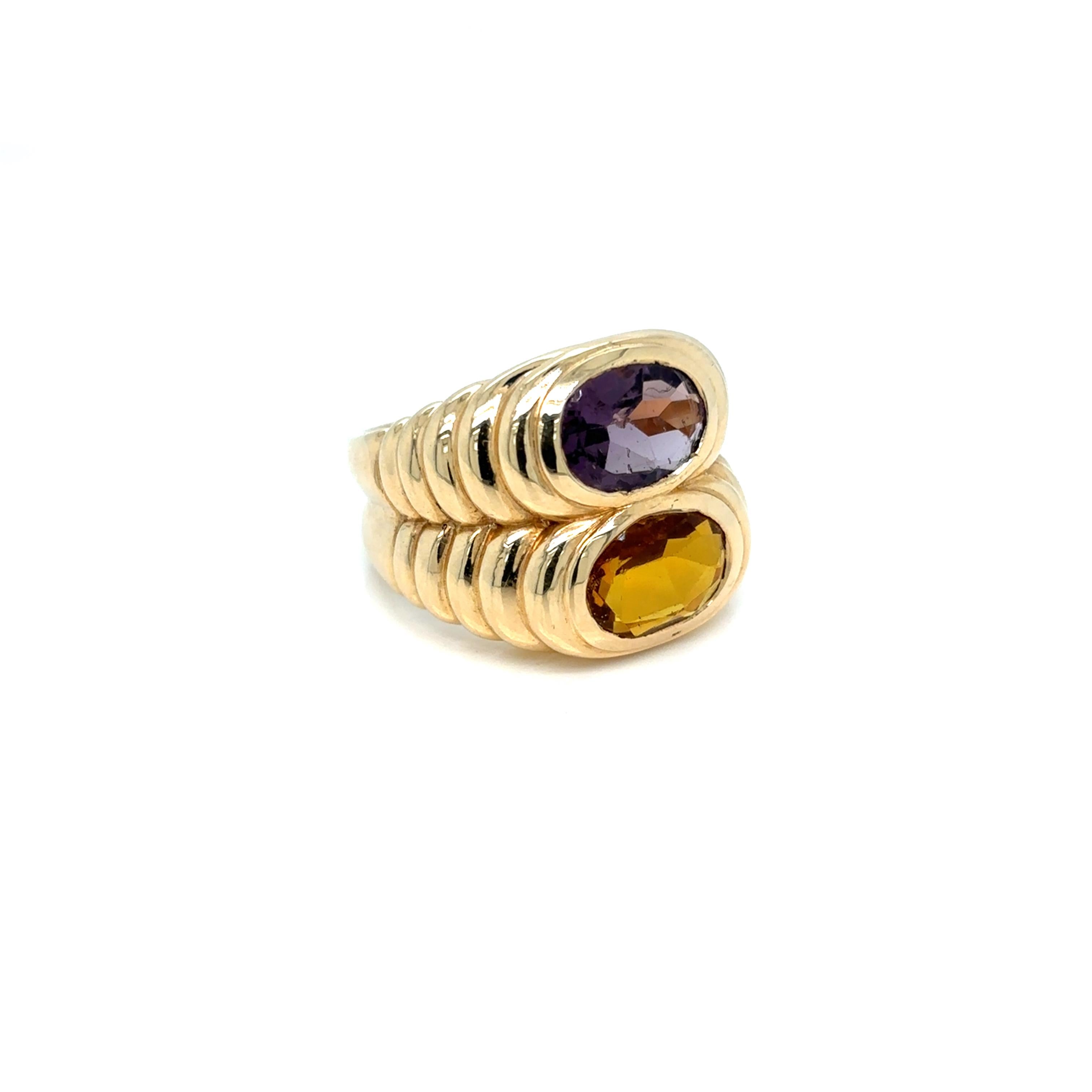 Heart Cut Bulgari Doppio Baccellato Citrine & Amethyst Gold Ring