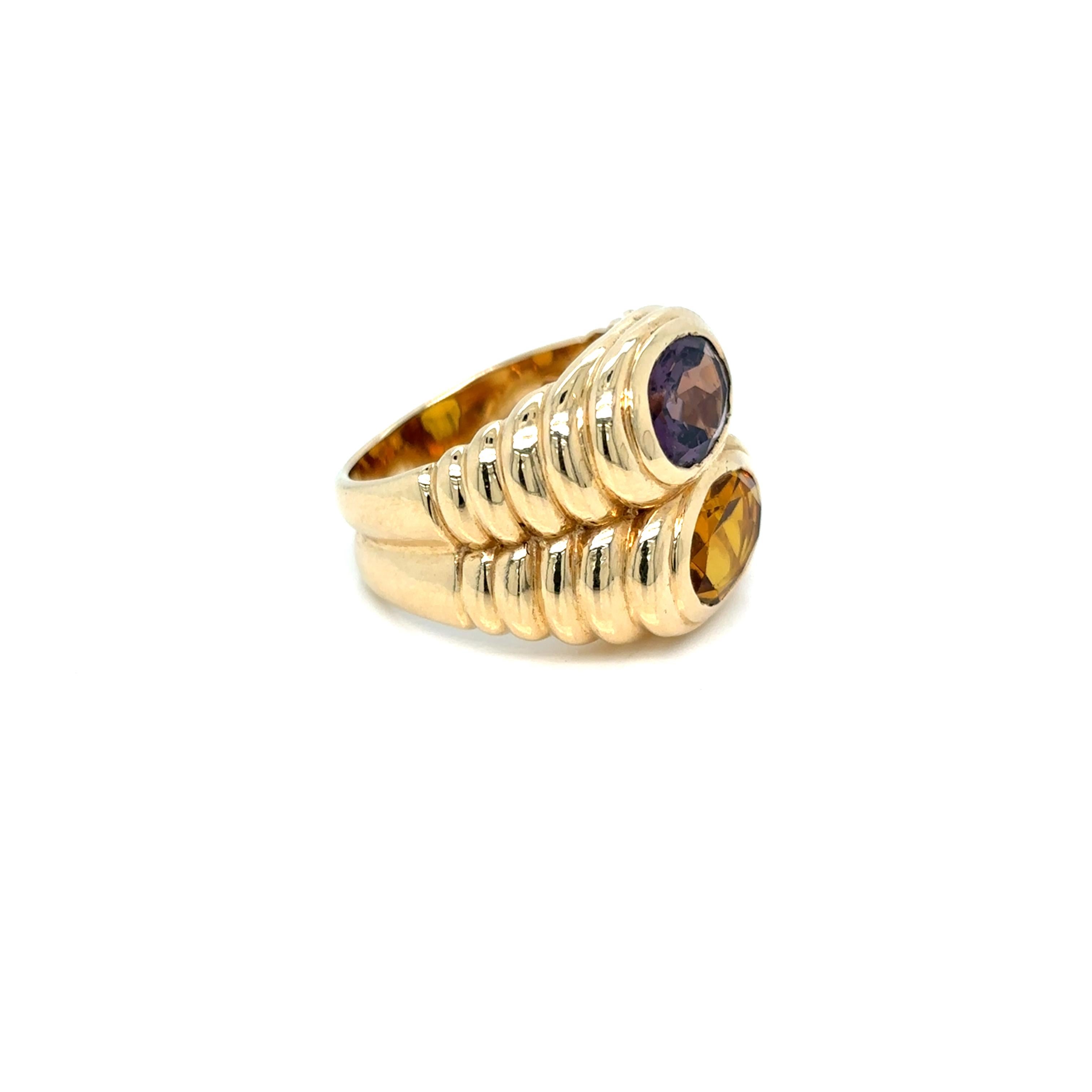 Bulgari Doppio Baccellato Citrine & Amethyst Gold Ring In Excellent Condition In Napoli, NA