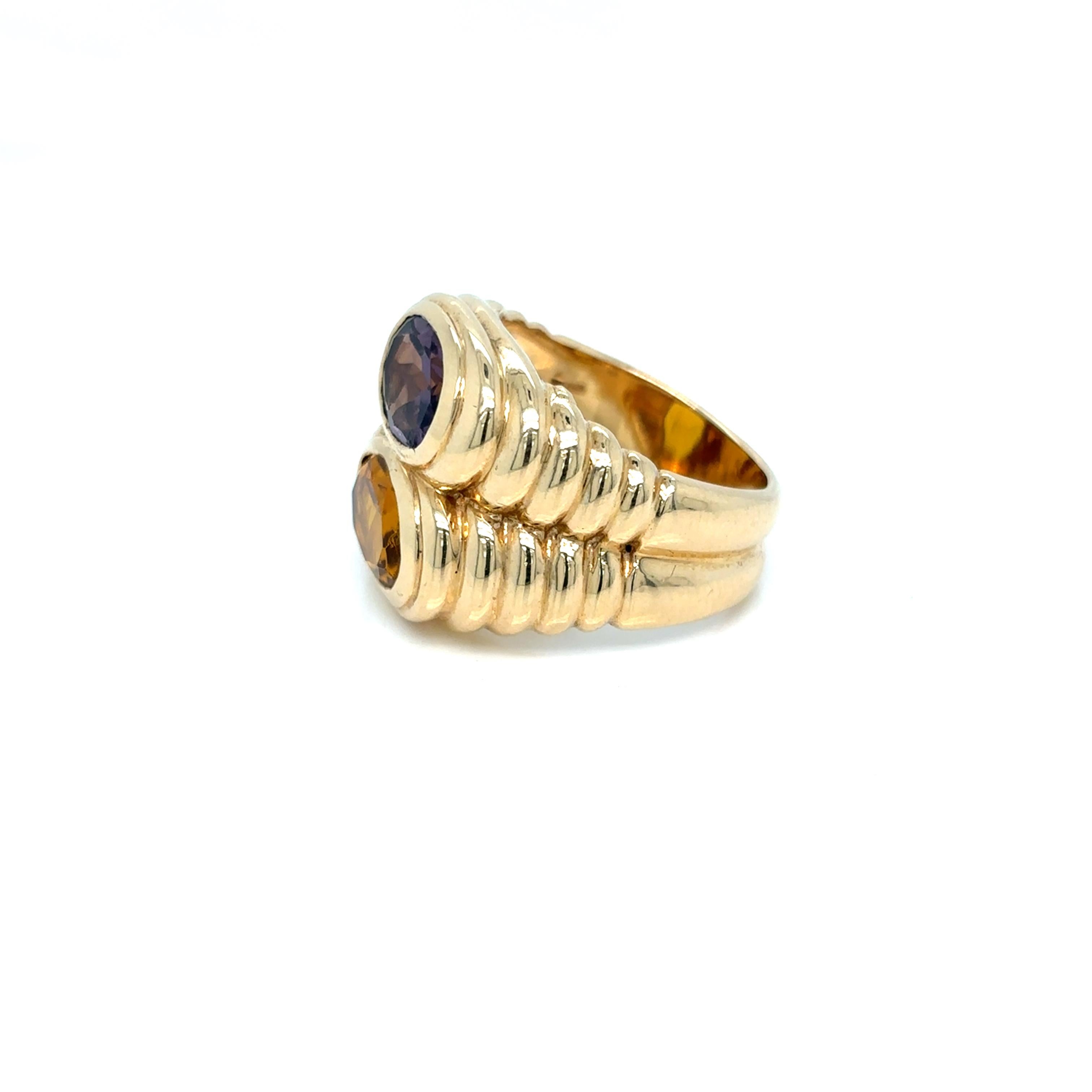 Bulgari Doppio Baccellato Citrine & Amethyst Gold Ring 3