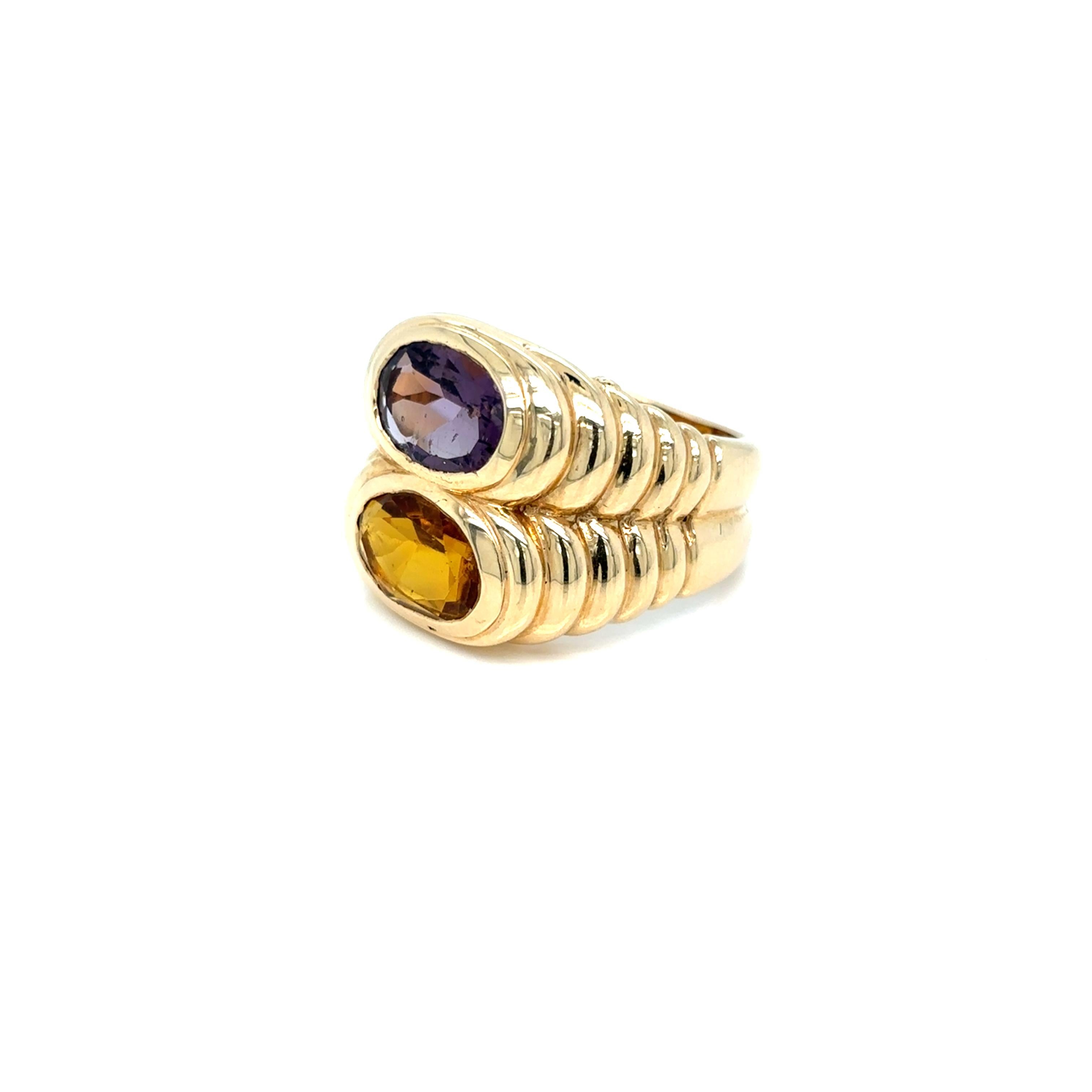 Bulgari Doppio Baccellato Citrine & Amethyst Gold Ring 4