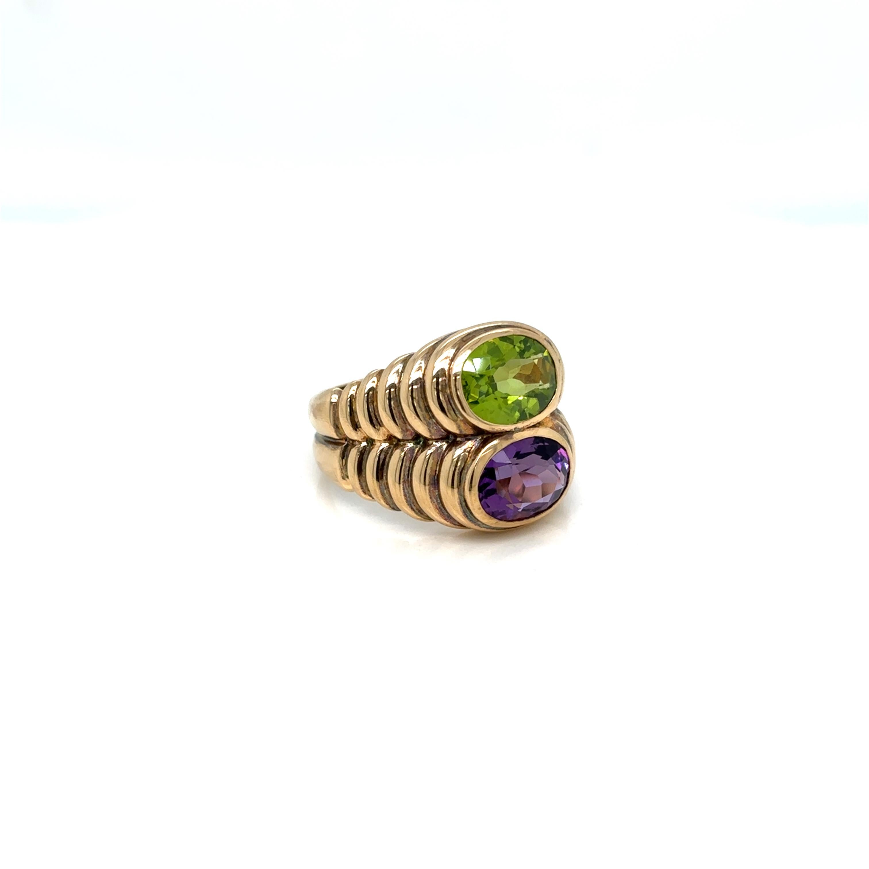 Oval Cut Bulgari Doppio Baccellato Peridot & Amethyst Gold Ring