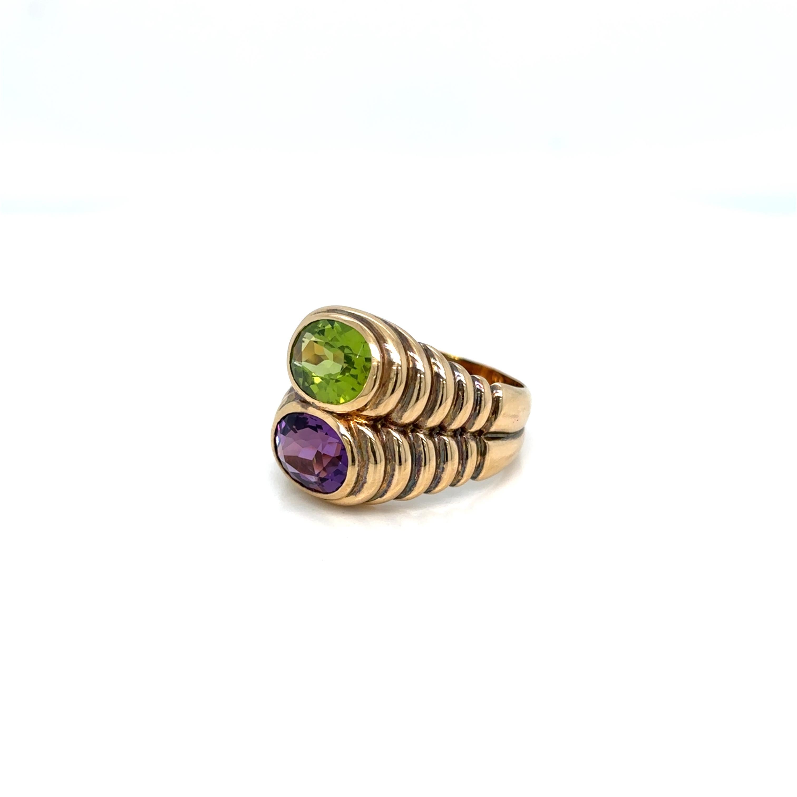 Bulgari Doppio Baccellato Peridot & Amethyst Gold Ring 2