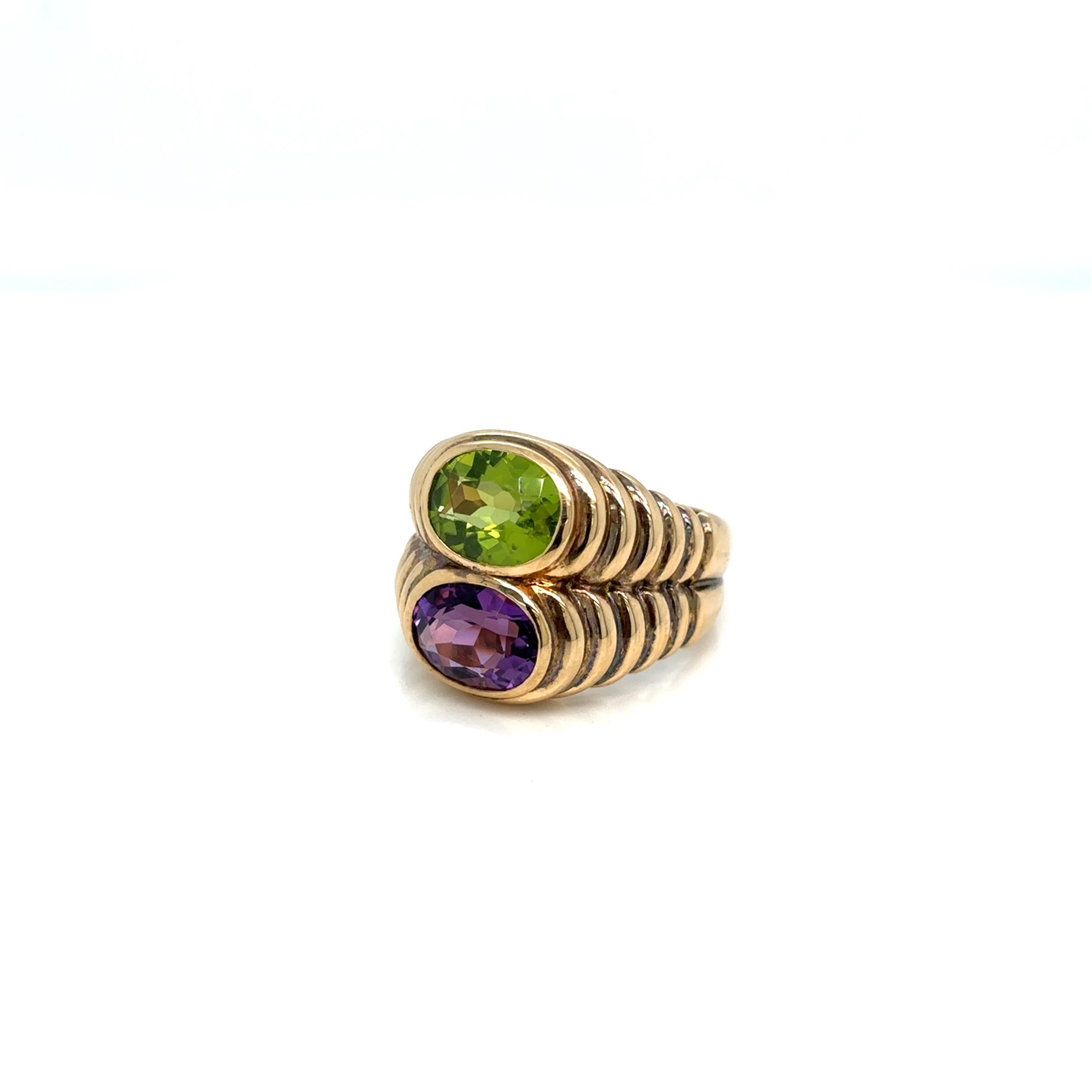Bulgari Doppio Baccellato Peridot & Amethyst Gold Ring 3