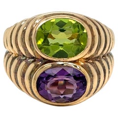 Bulgari Doppio Baccellato Peridot & Amethyst Gold Ring