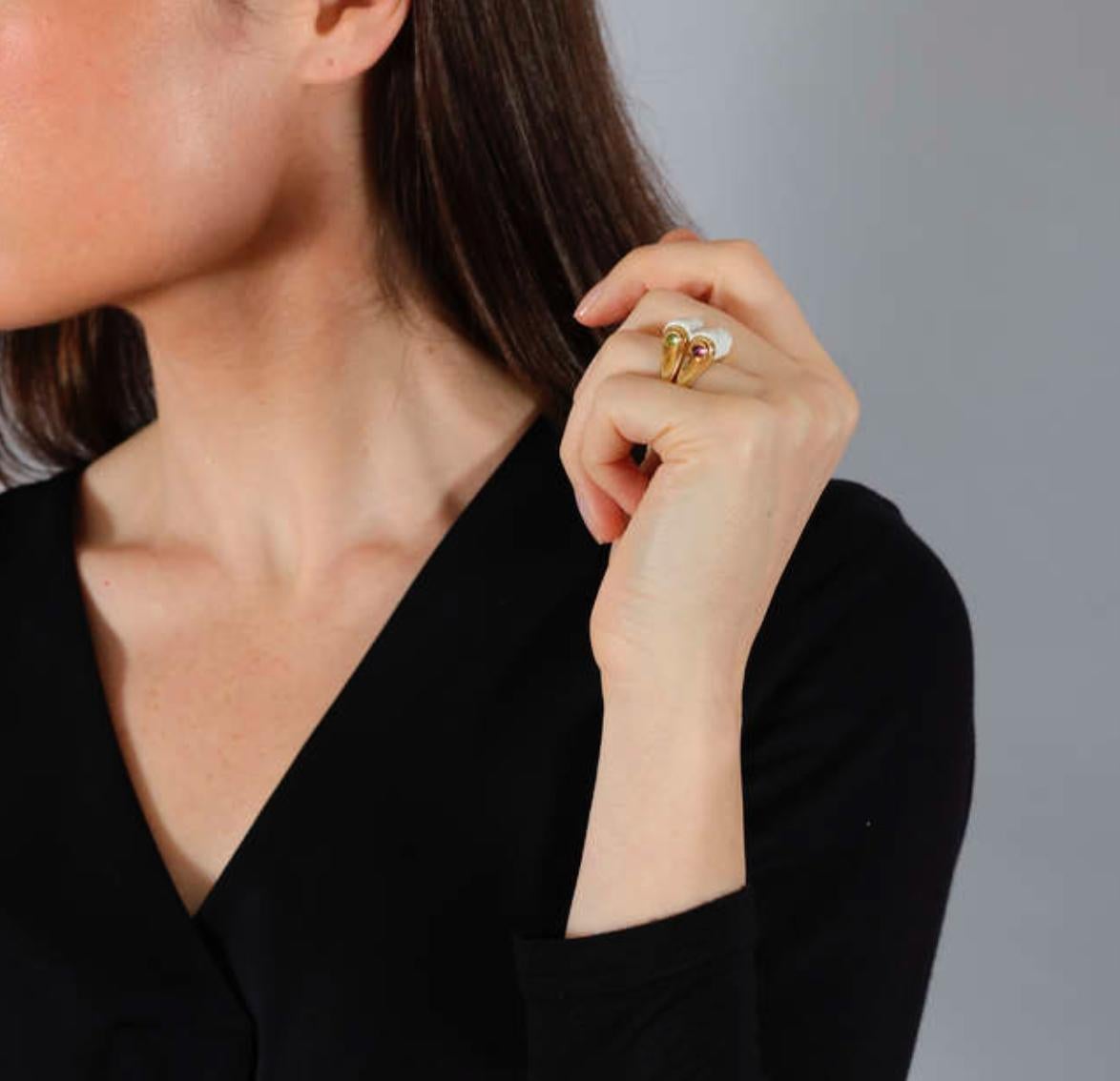 Women's Bulgari Doppio Chandra Porcelain Tourmaline Peridot Gold Ring