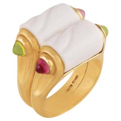 Bulgari Doppio Chandra Porcelain Tourmaline Peridot Gold Ring
