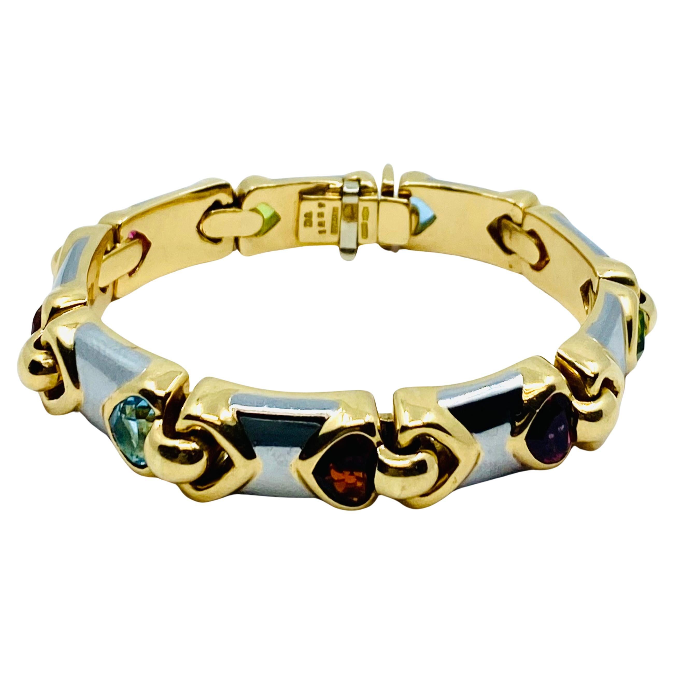 Women's Bulgari Doppio Cuore Bracelet 18k Two-Tone Gold Gemstones