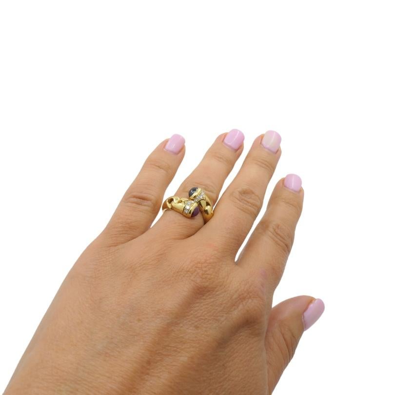 Mixed Cut Bulgari Doppio Cuore Bypass Ring Gold Diamond Gemstones