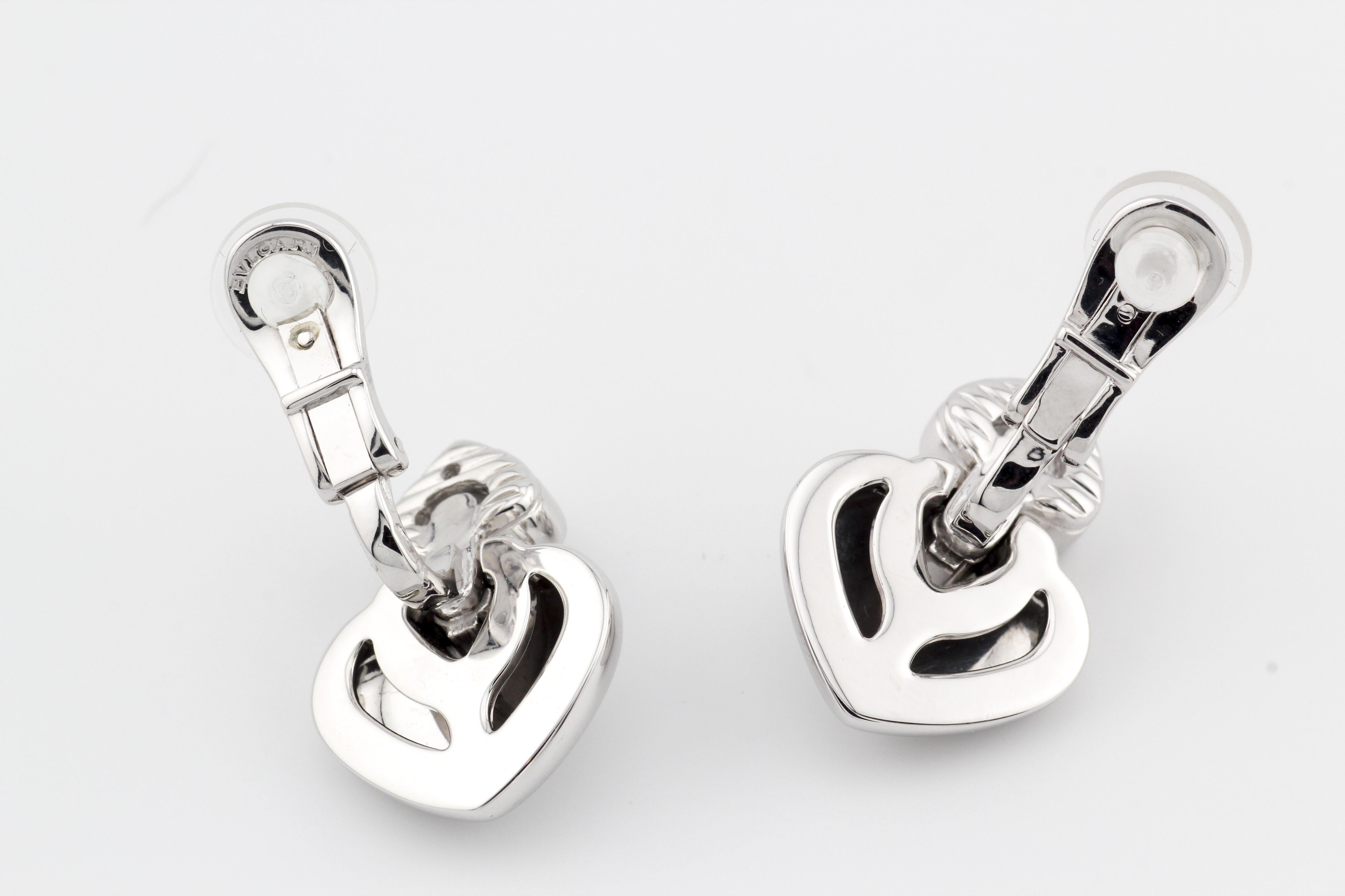 Bulgari Doppio Cuore Diamond 18k White Gold Earrings For Sale 4