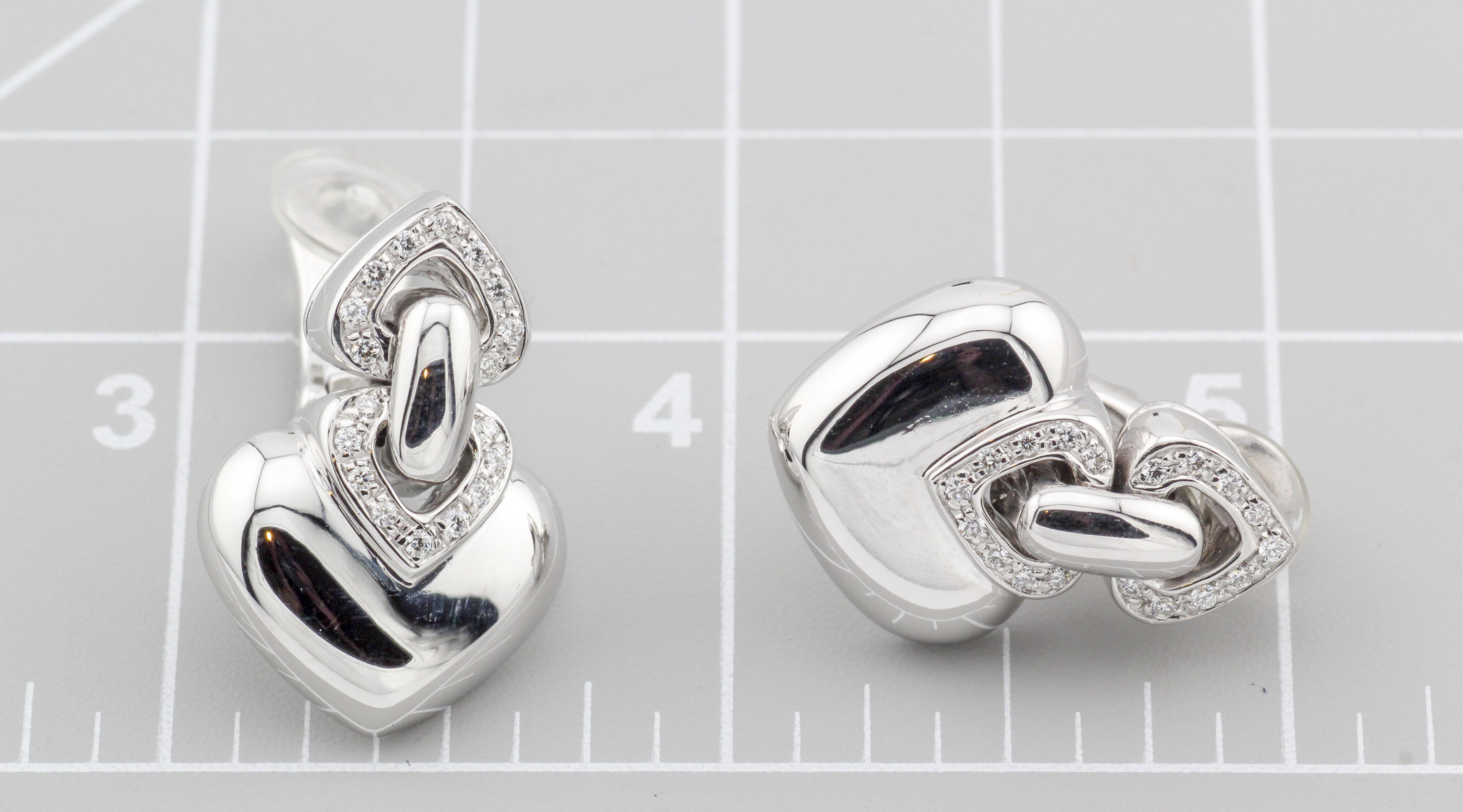 Bulgari Doppio Cuore Diamond 18k White Gold Earrings For Sale 7