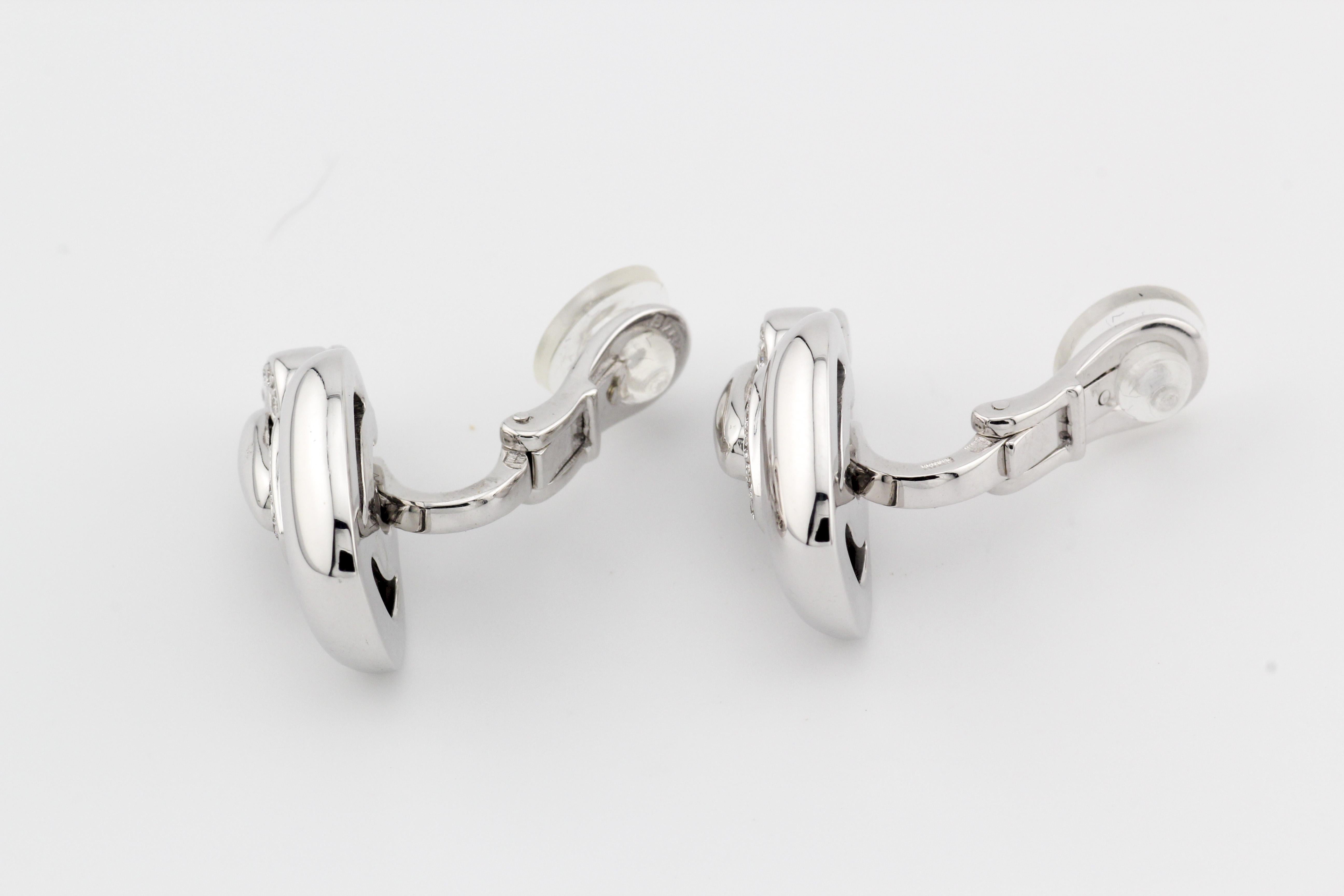 Bulgari Doppio Cuore Diamond 18k White Gold Earrings For Sale 1