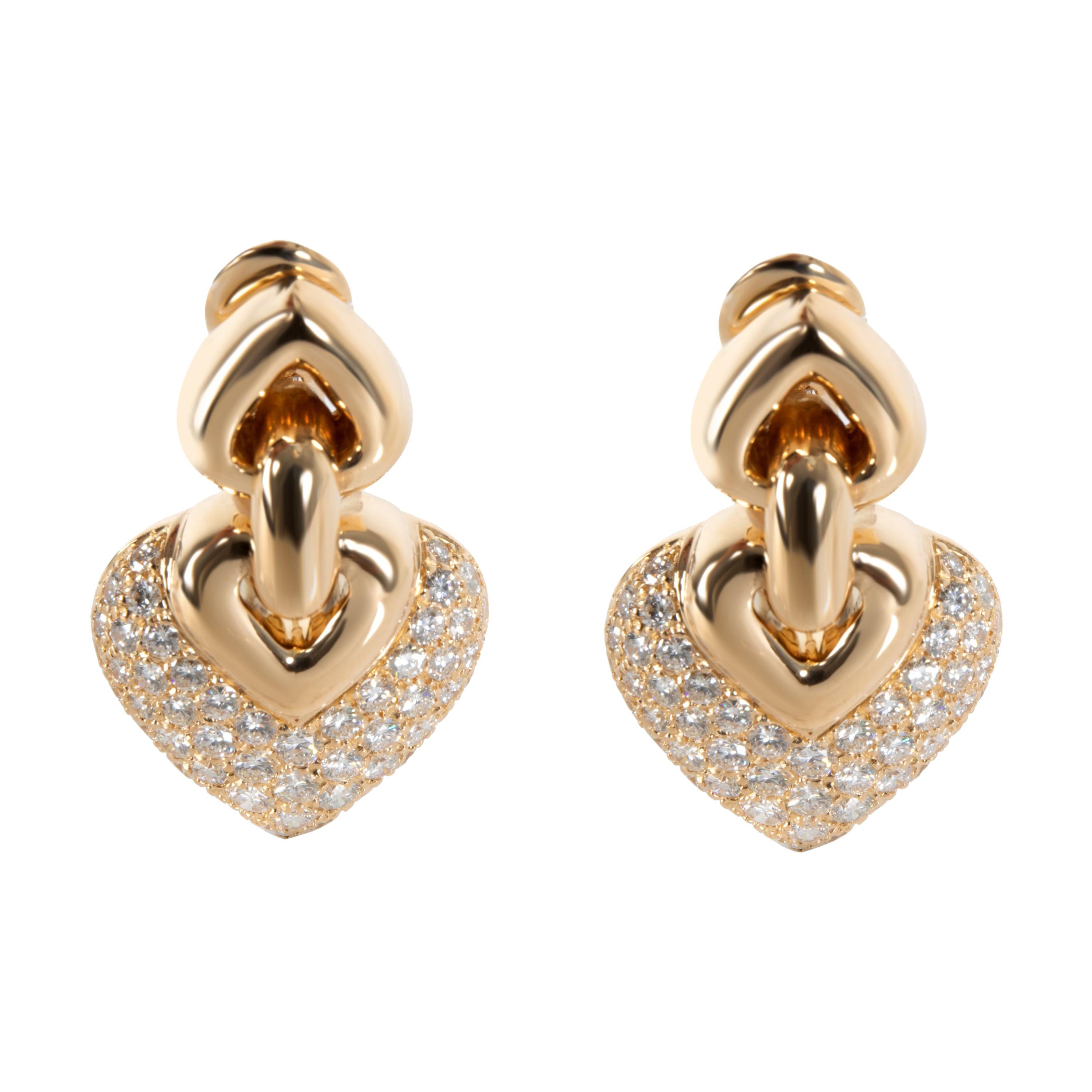 Bulgari Doppio Cuore Diamond Earrings in 18 Karat Yellow Gold 3.00 Carat