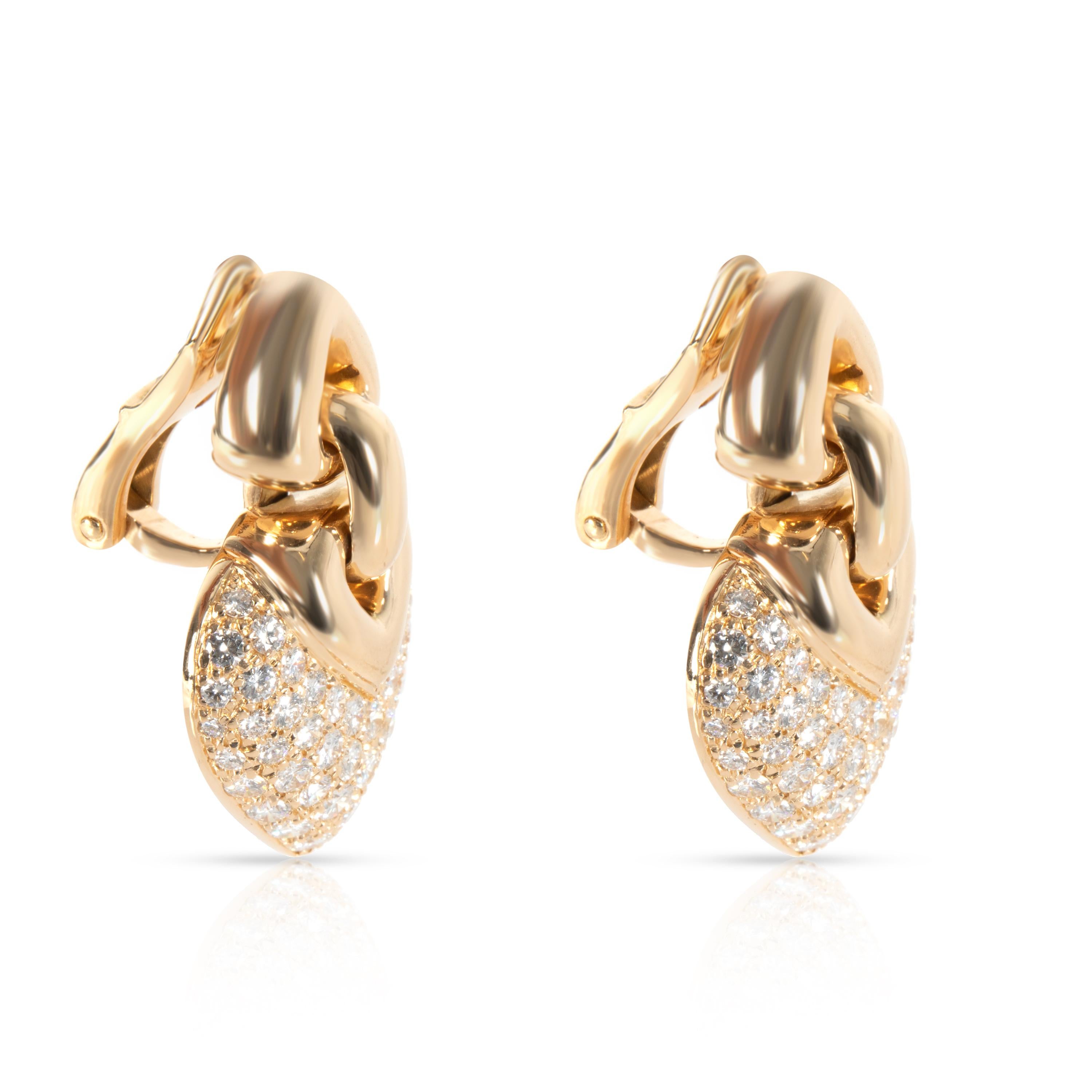 Round Cut Bulgari Doppio Cuore Diamond Earrings in 18 Karat Yellow Gold 3.00 Carat