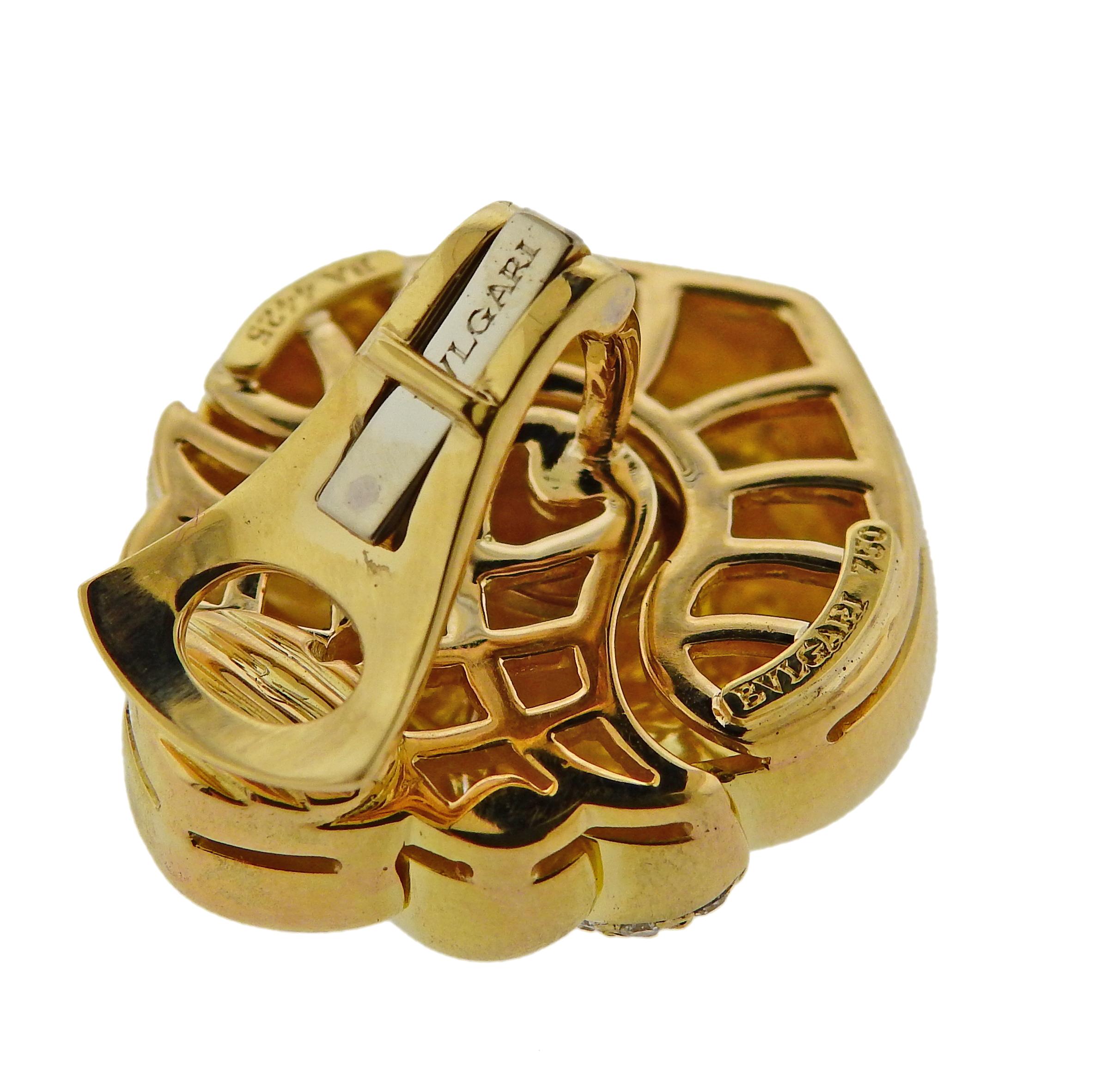 Bulgari Doppio Cuore Diamond Gold Earrings In Excellent Condition For Sale In New York, NY