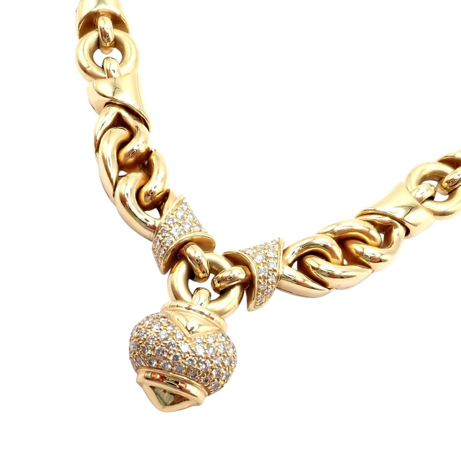 Bulgari - Collier à maillons en or jaune Doppio Cuore avec cœur en diamants Excellent état - En vente à Southampton, PA