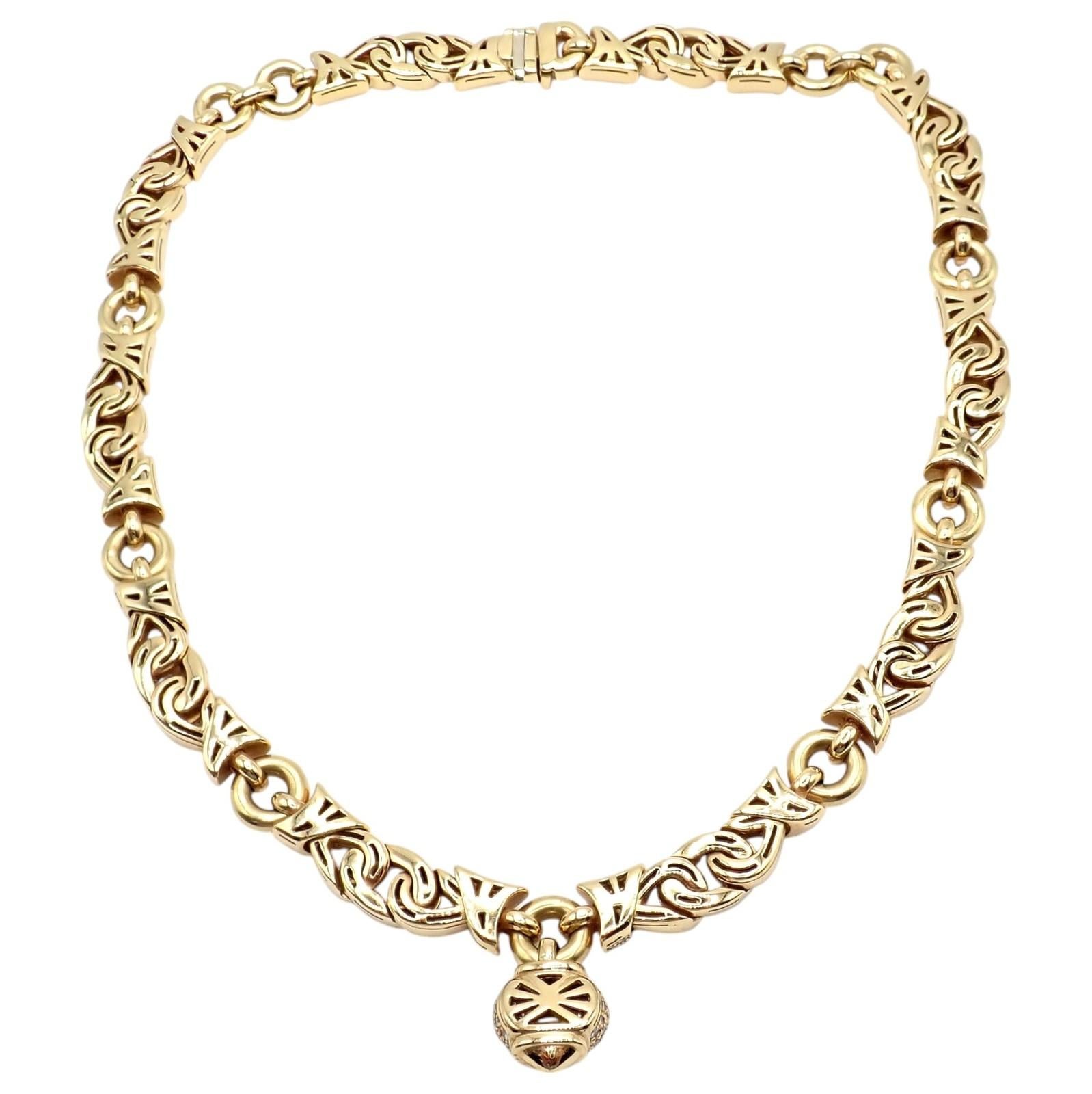 Bulgari - Collier à maillons en or jaune Doppio Cuore avec cœur en diamants en vente 1