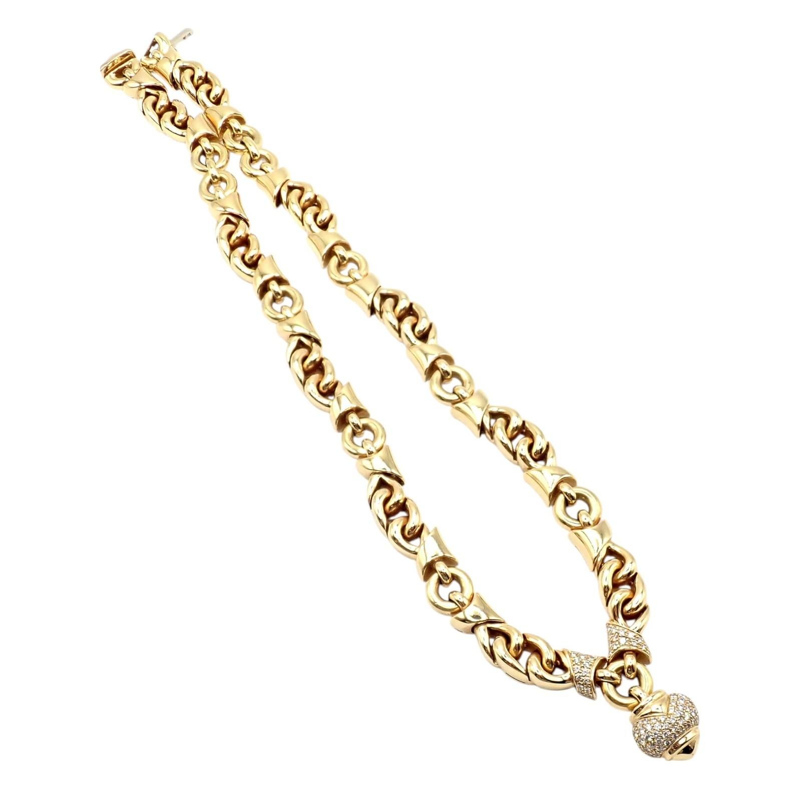 Bulgari - Collier à maillons en or jaune Doppio Cuore avec cœur en diamants en vente 2
