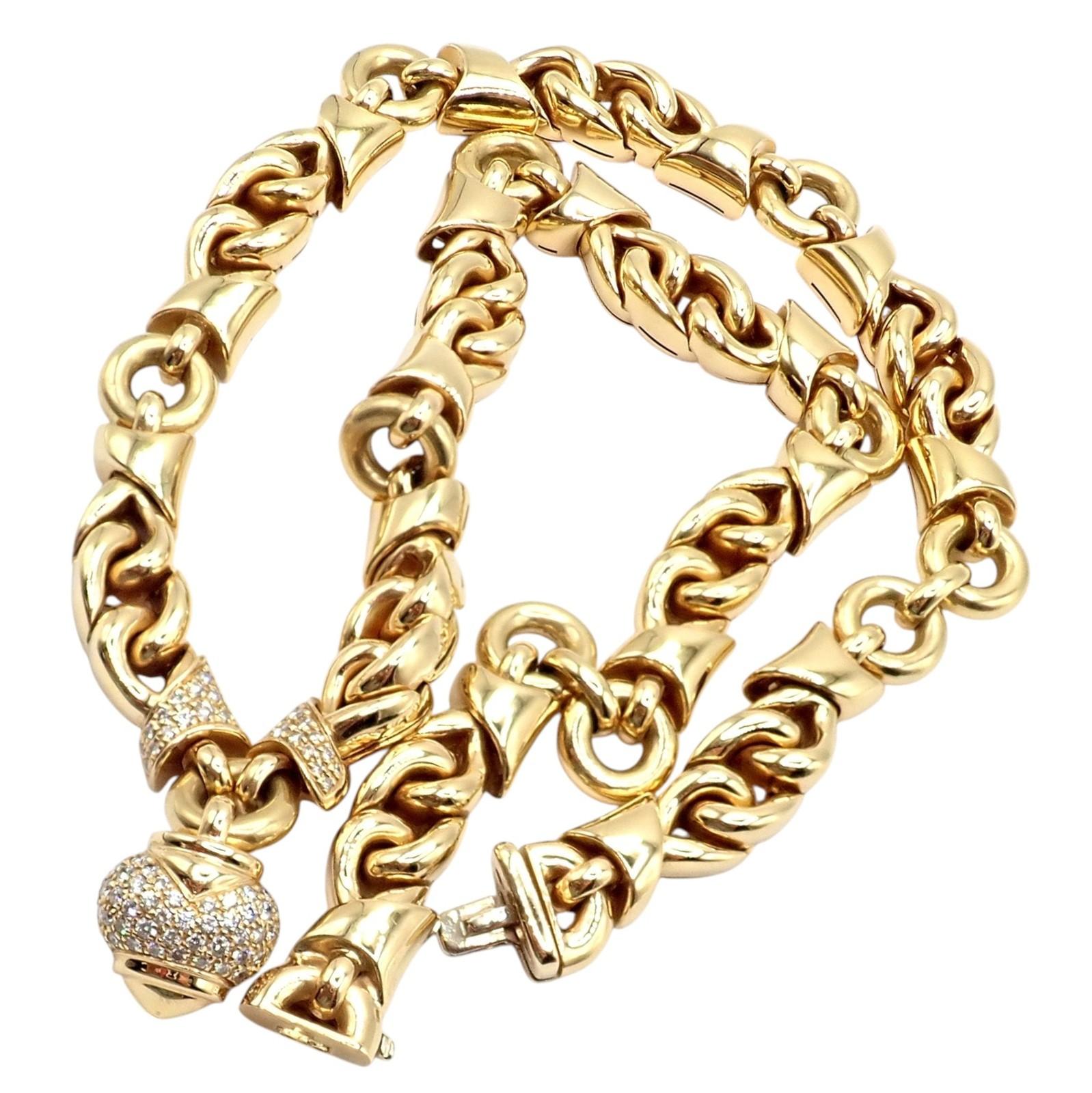 Bulgari - Collier à maillons en or jaune Doppio Cuore avec cœur en diamants en vente 3