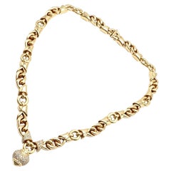 Bulgari Doppio Cuore Diamond Heart Yellow Gold Link Necklace
