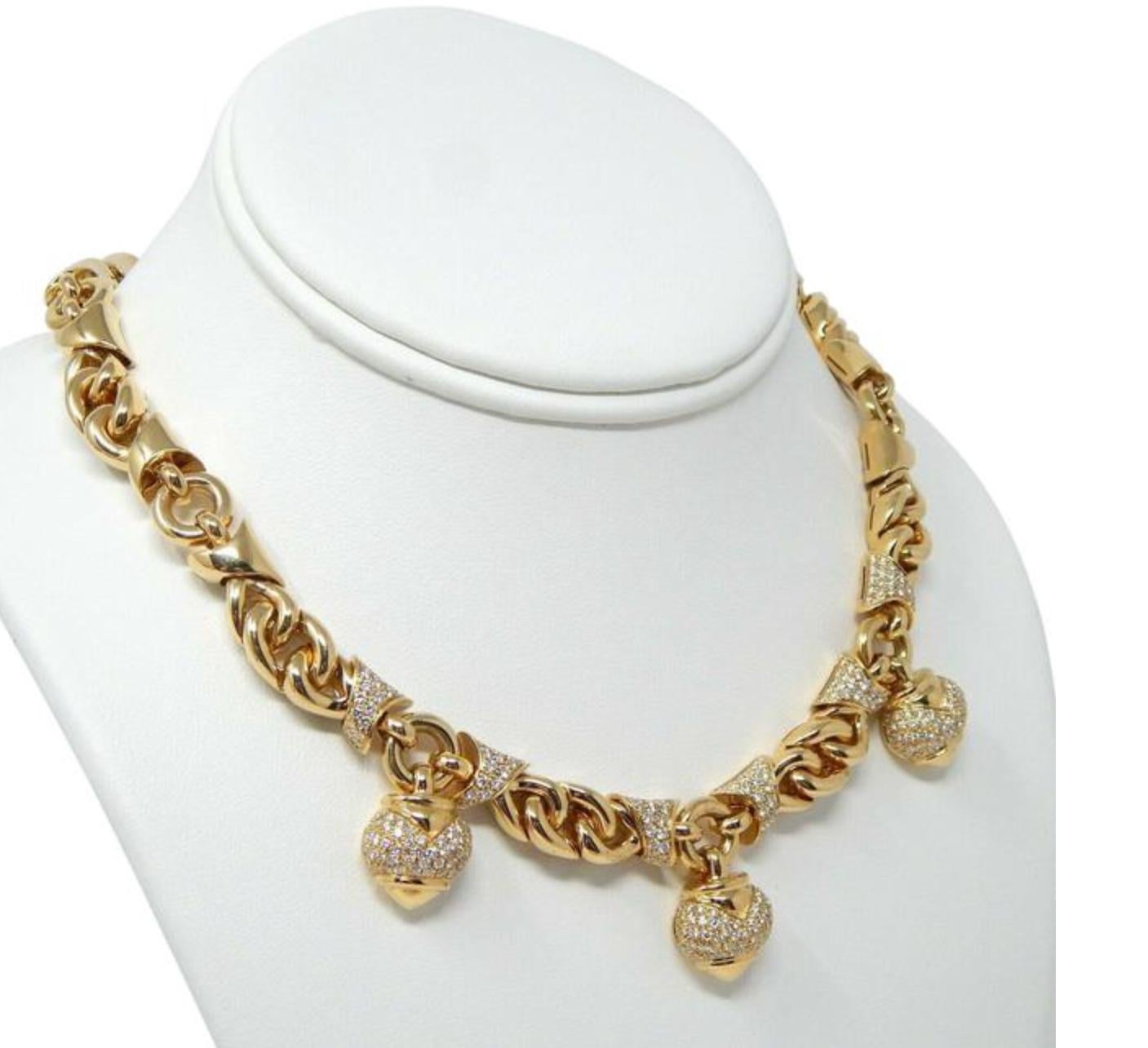 Bulgari Doppio Cuore Diamond Heart Yellow Gold Necklace In Excellent Condition In New York, NY