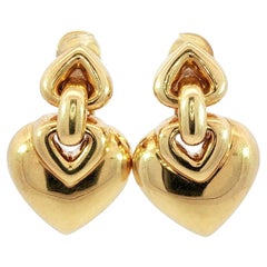 Bulgari Doppio Cuore Earrings 18k Yellow Gold Heart Motif Dangle Earrings