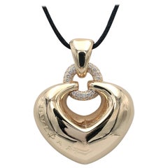 Bulgari 'Doppio Cuore' Gold and Diamond Puffed Heart Pendant