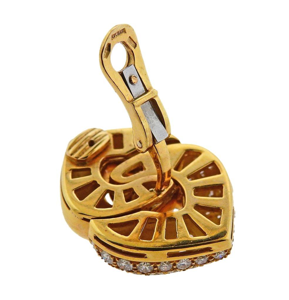 Women's or Men's Bulgari Doppio Cuore Gold Diamond Earrings
