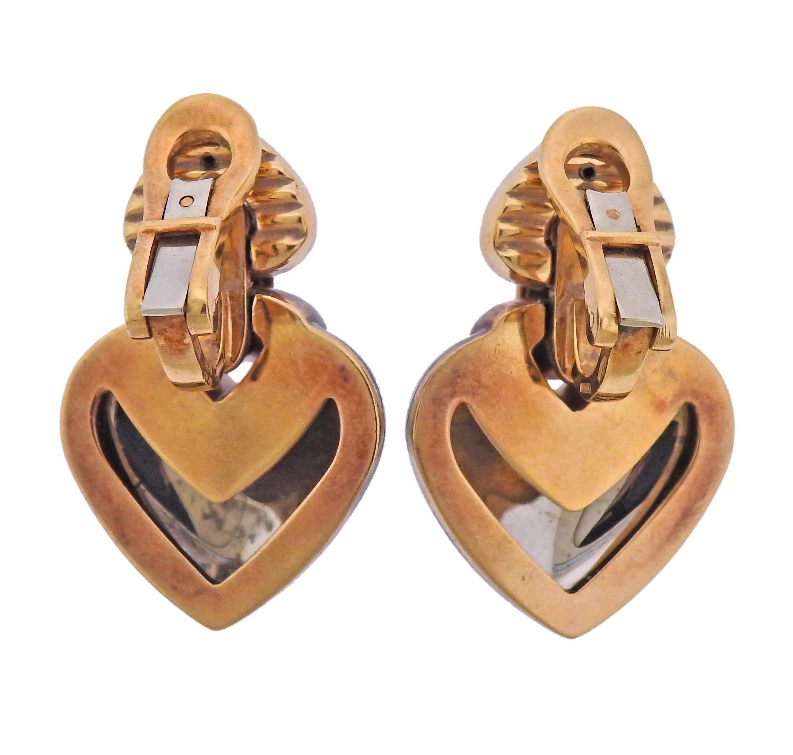 Bulgari Doppio Cuore Gold Steel Earrings In Excellent Condition In Lambertville, NJ