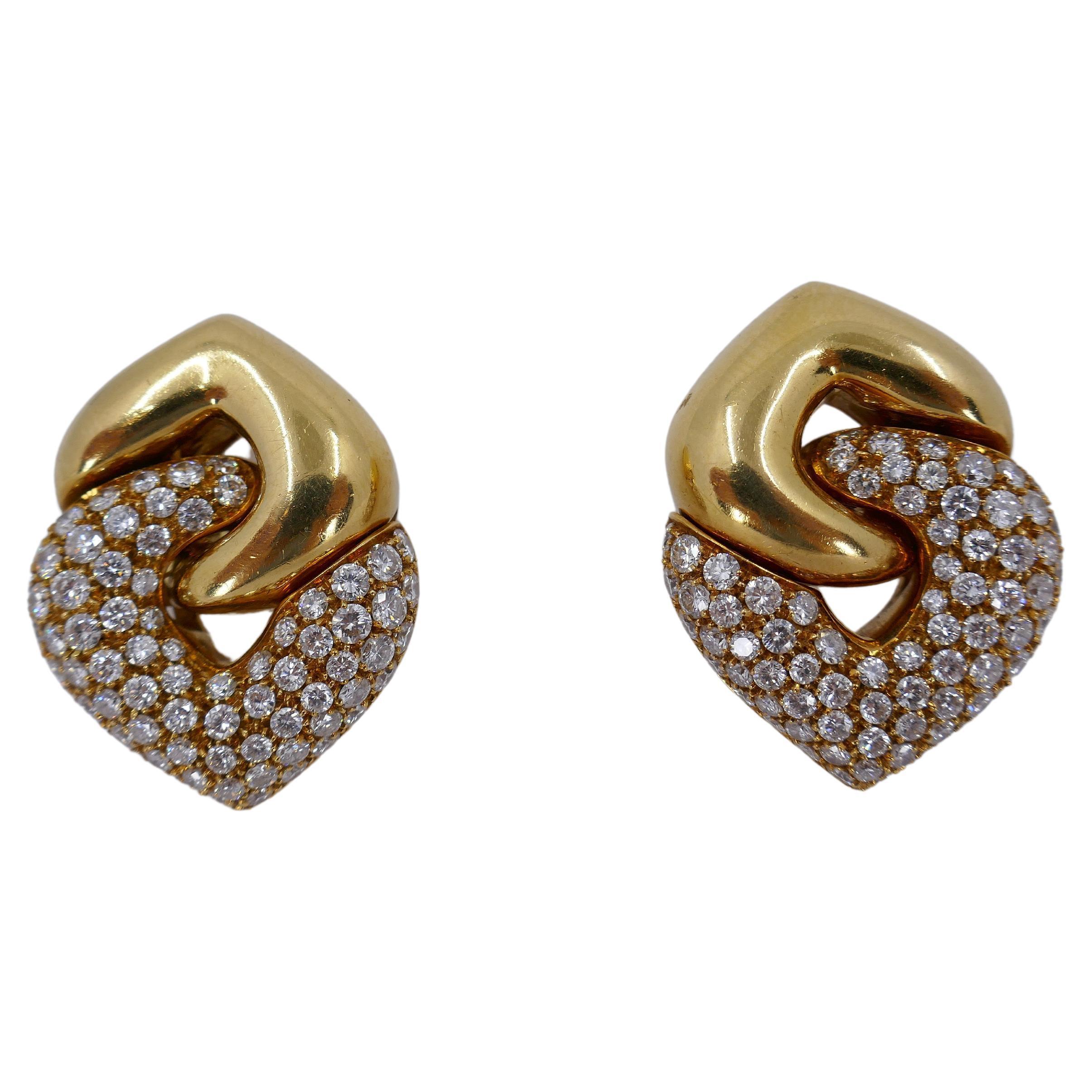 Round Cut Bulgari Doppio Cuore Large Diamond Earrings For Sale