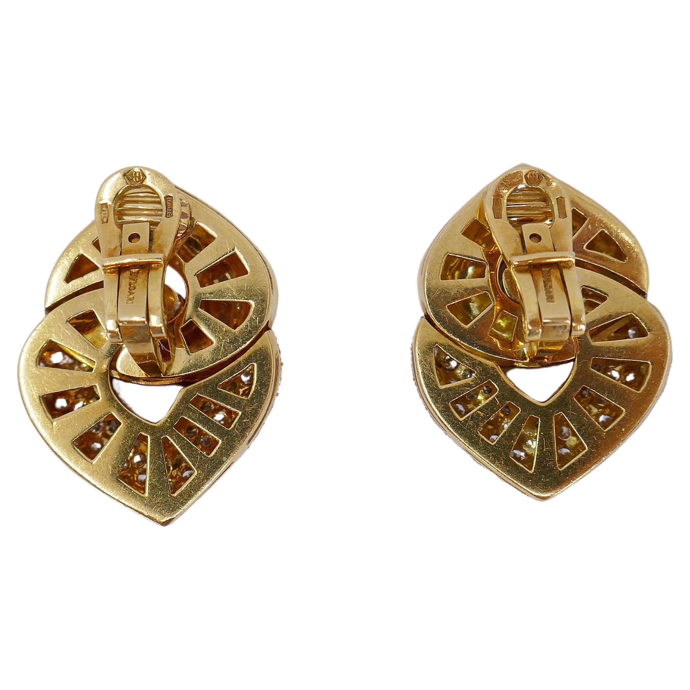 Bulgari Doppio Cuore Large Diamond Earrings In Excellent Condition For Sale In Beverly Hills, CA