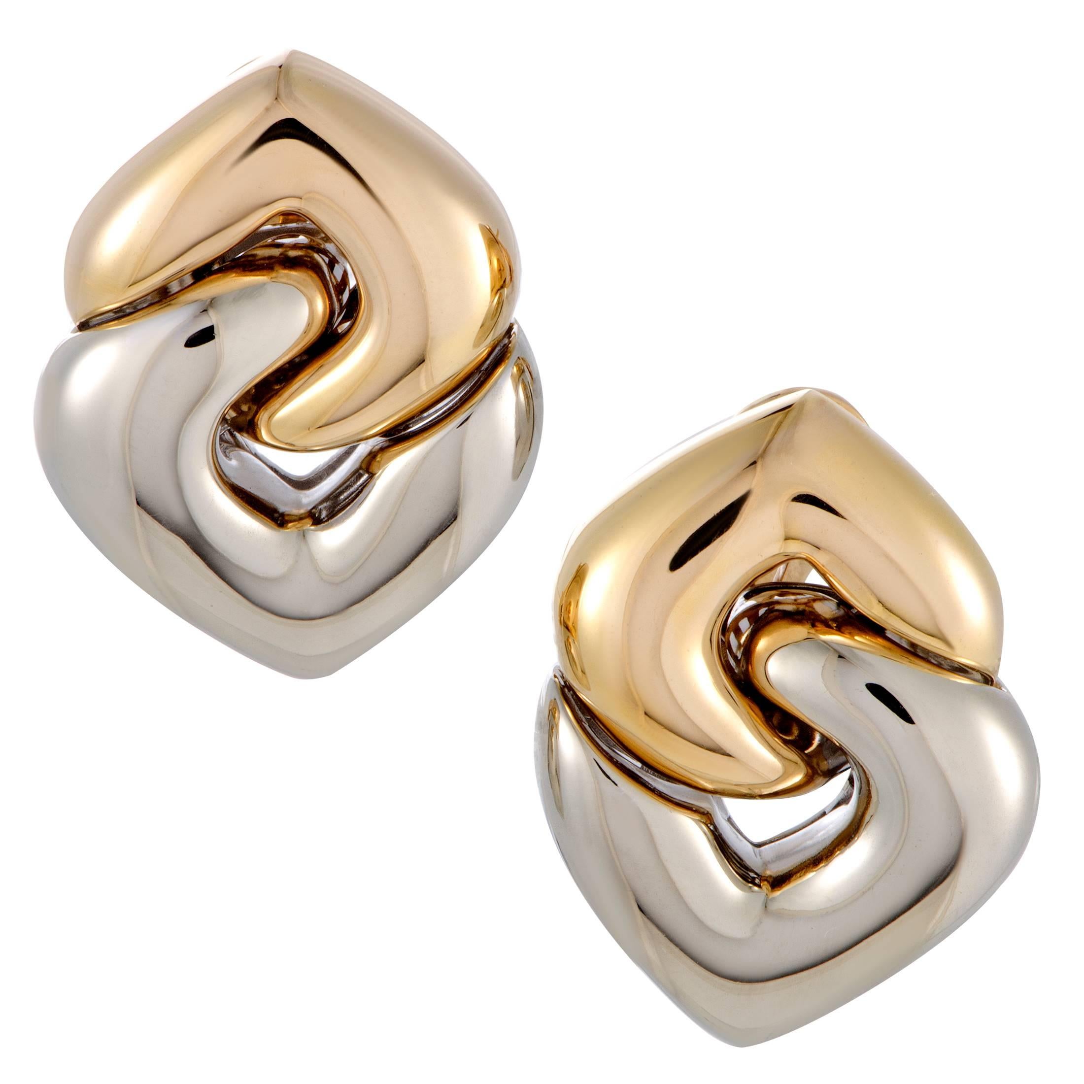 Bulgari Doppio Cuore Yellow and White Gold Hearts Earrings