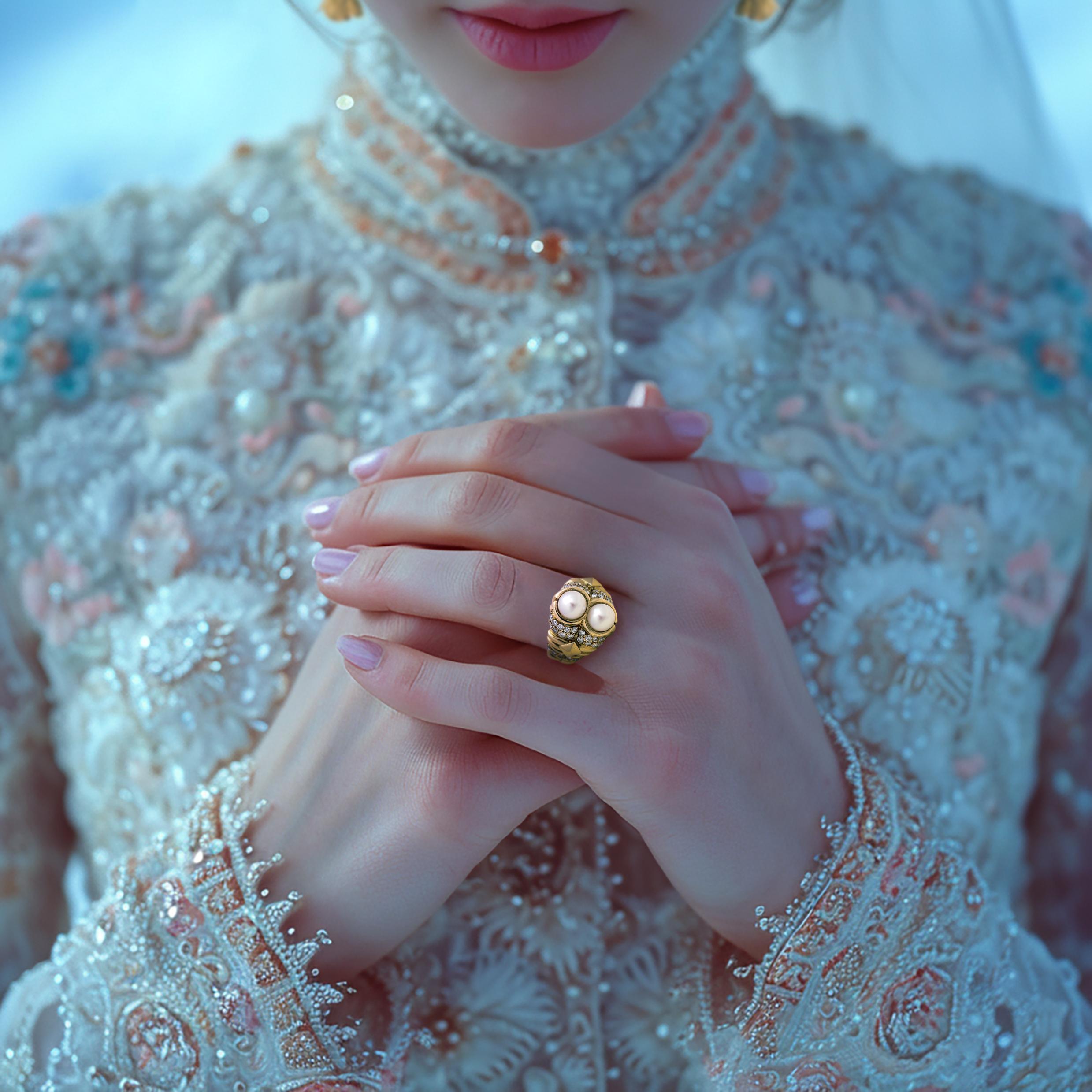 Bulgari Doppio Pearl and Diamond Gold Ring 2