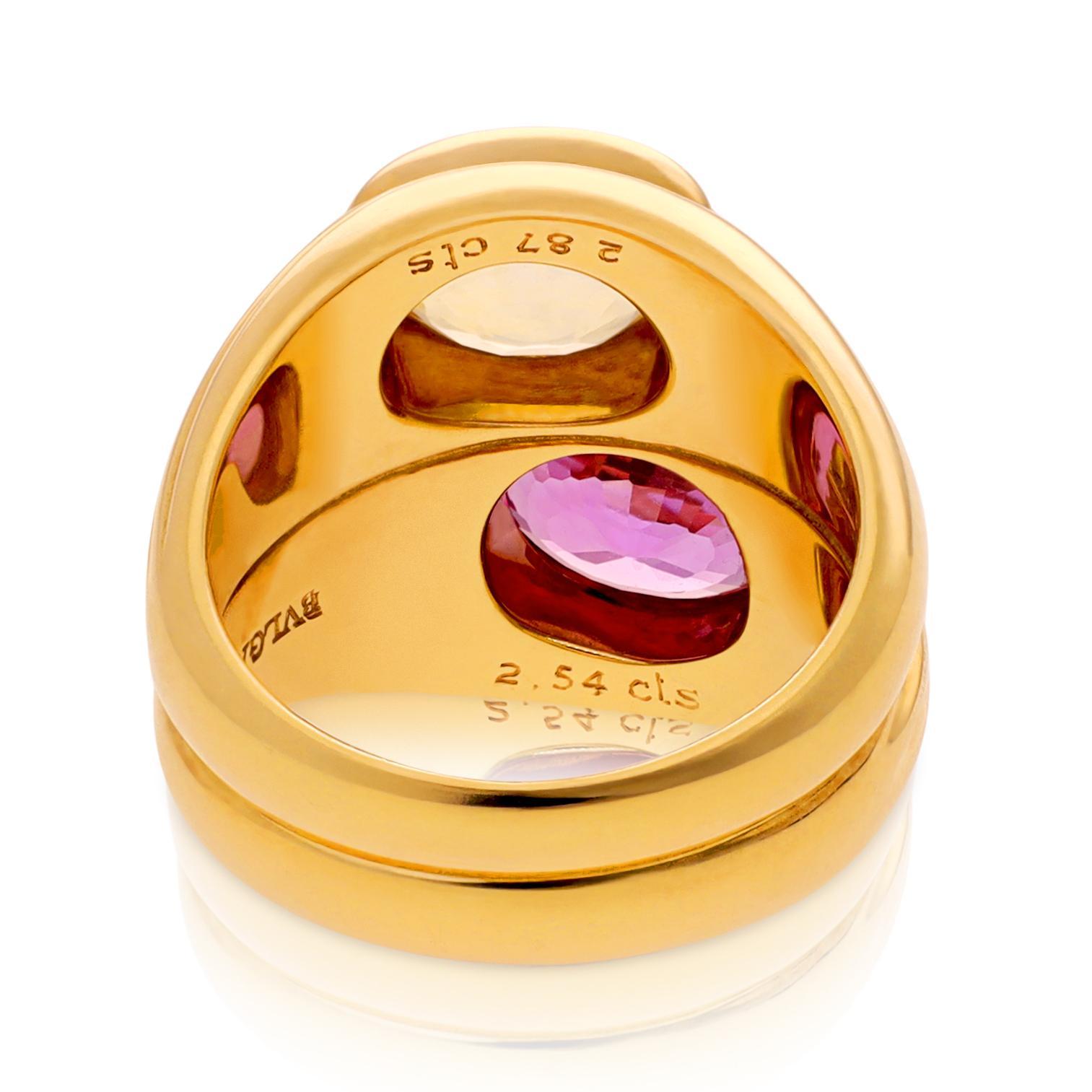 BULGARI Doppio Pink and Yellow Sapphire Ring In Excellent Condition In New York, NY