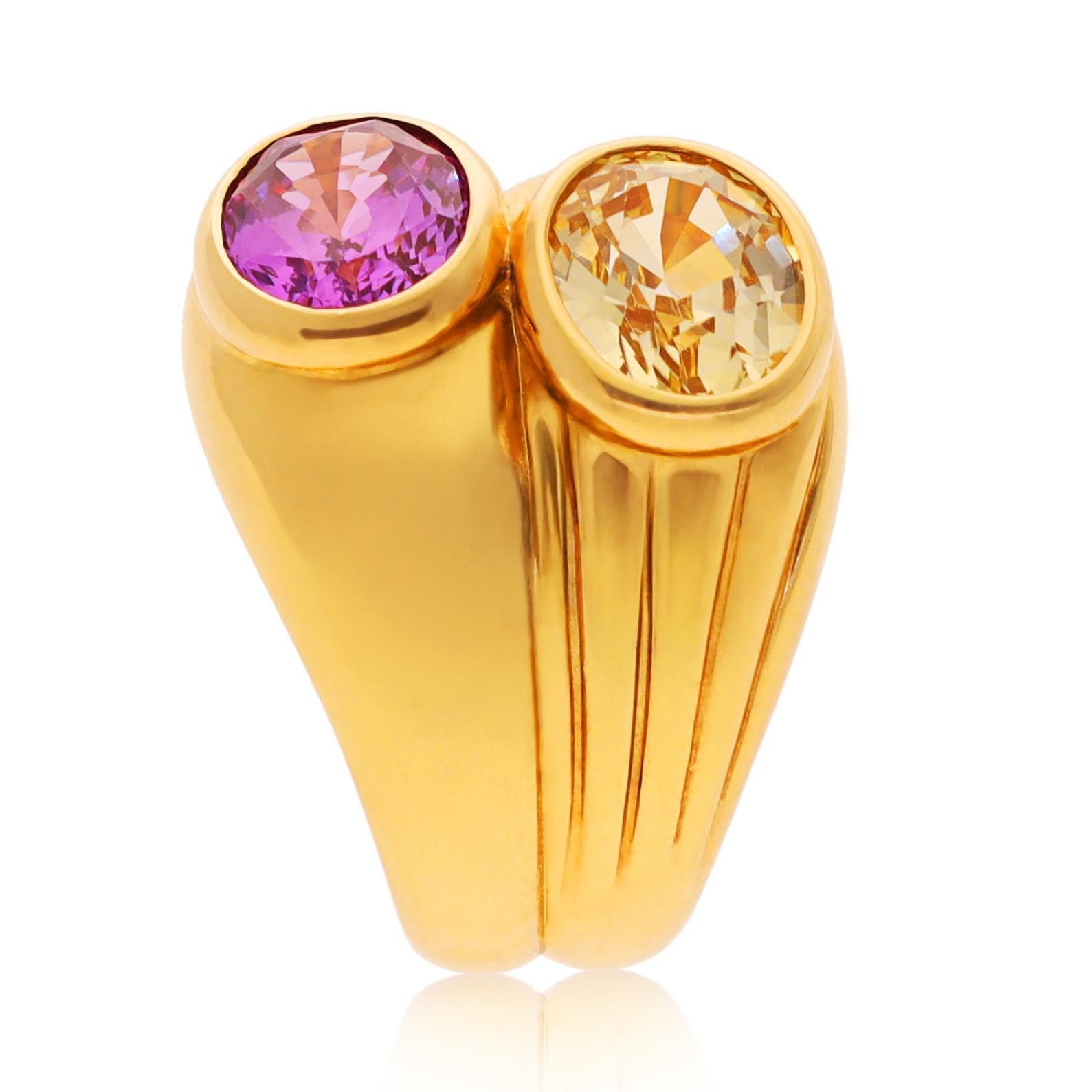 Women's or Men's BULGARI Doppio Pink and Yellow Sapphire Ring