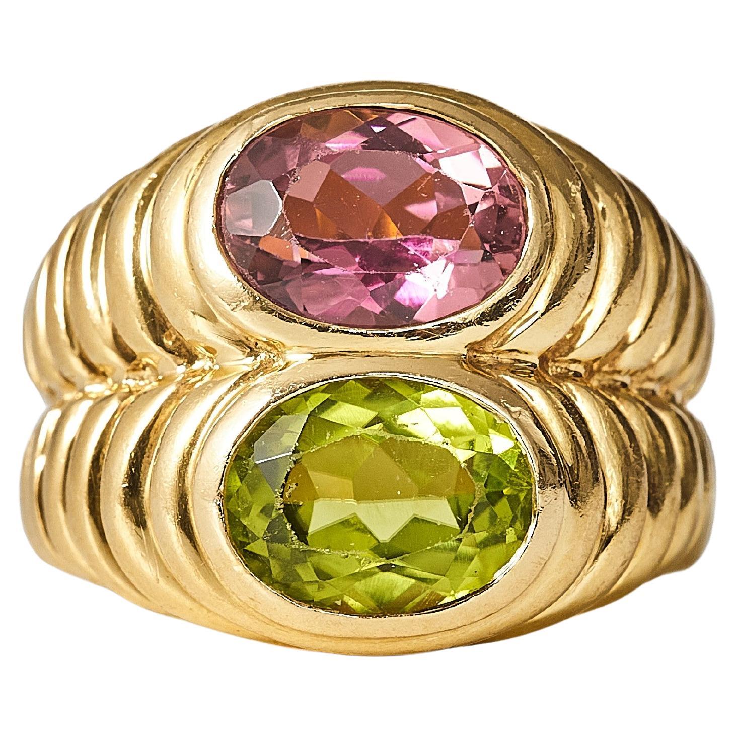 Bulgari Doppio Ring with Tourmaline and Peridot, c. 1980