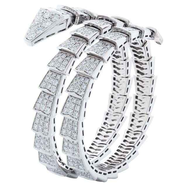 Bulgari Double Coil Diamond Serpenti Viper Bracelet in 18k White Gold ...