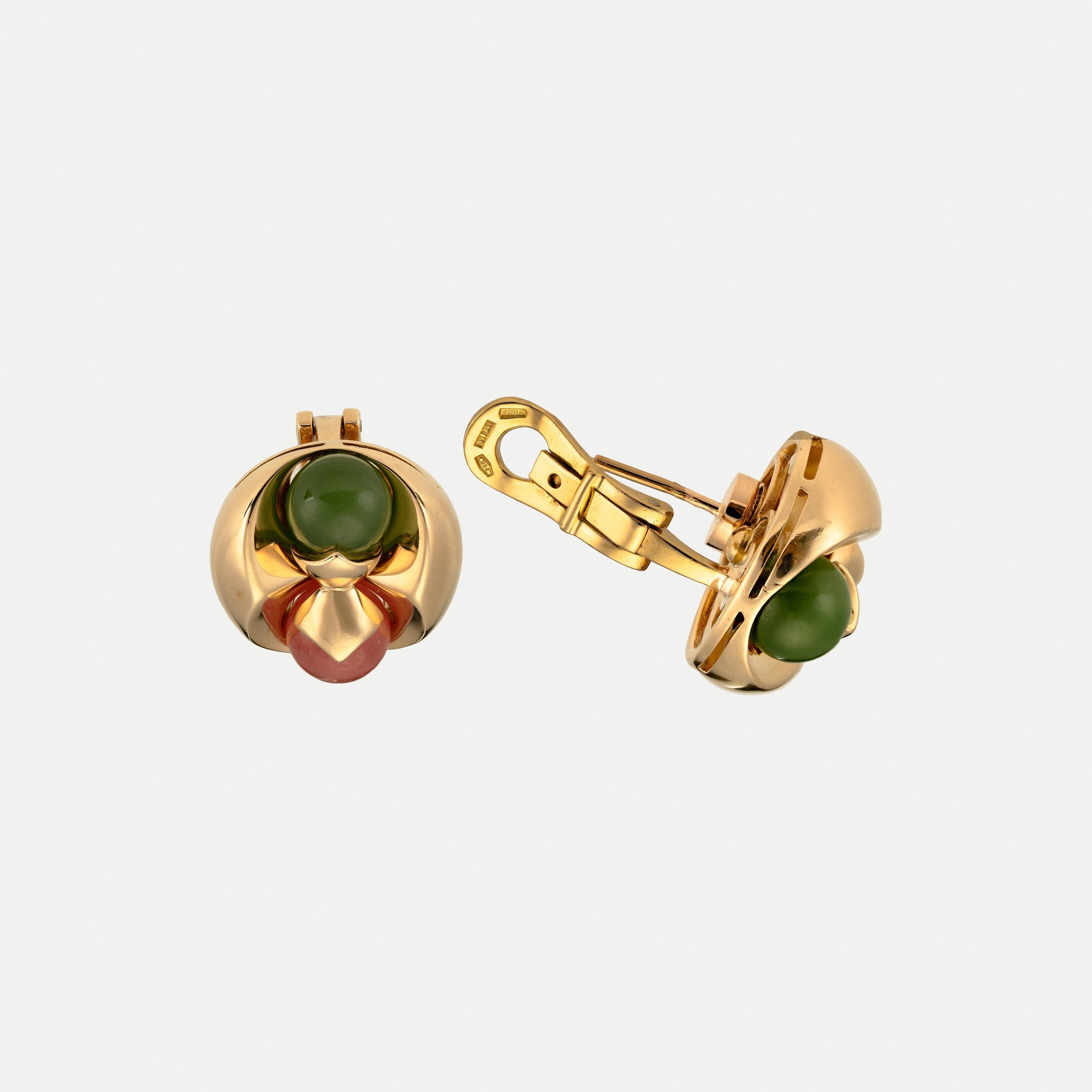 Contemporary Bulgari Earrings with Chrysoprase and Rhodochrosite For Sale
